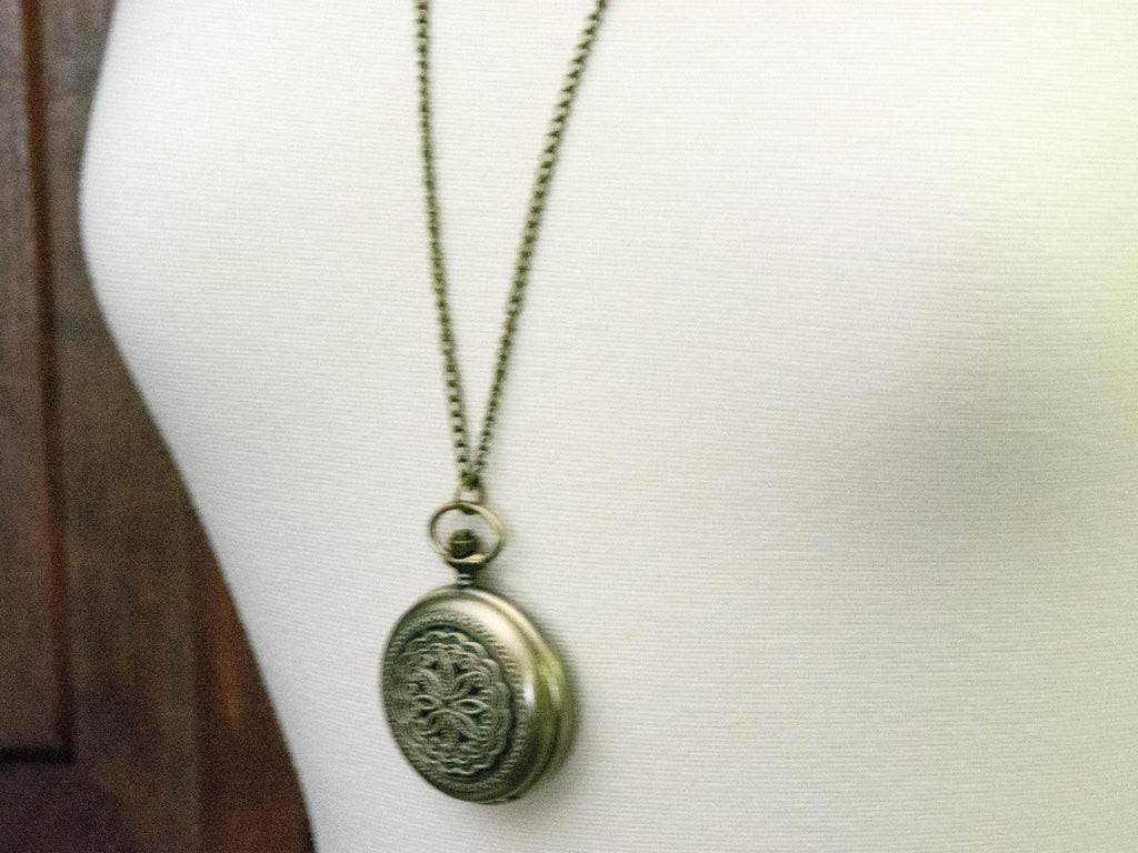 Floral Bronze Pocket Watch Long Necklace / Unique Watches / Nature-Inspired Jewelry / Large Pocket Watch