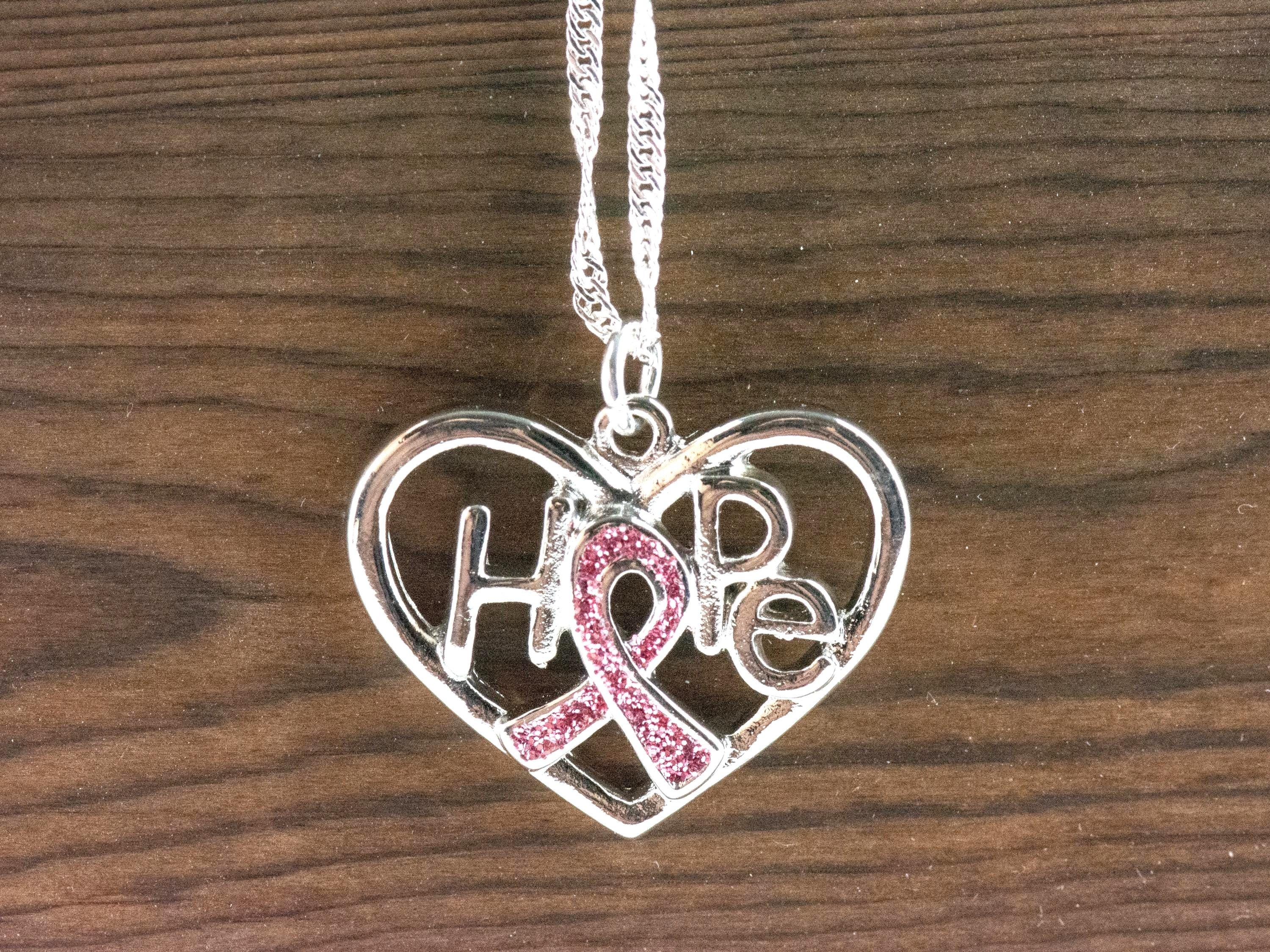 Hope Pink Ribbon Heart Pendant Necklace • Breast Cancer Awareness Jewelry • Simple Minimalist Style