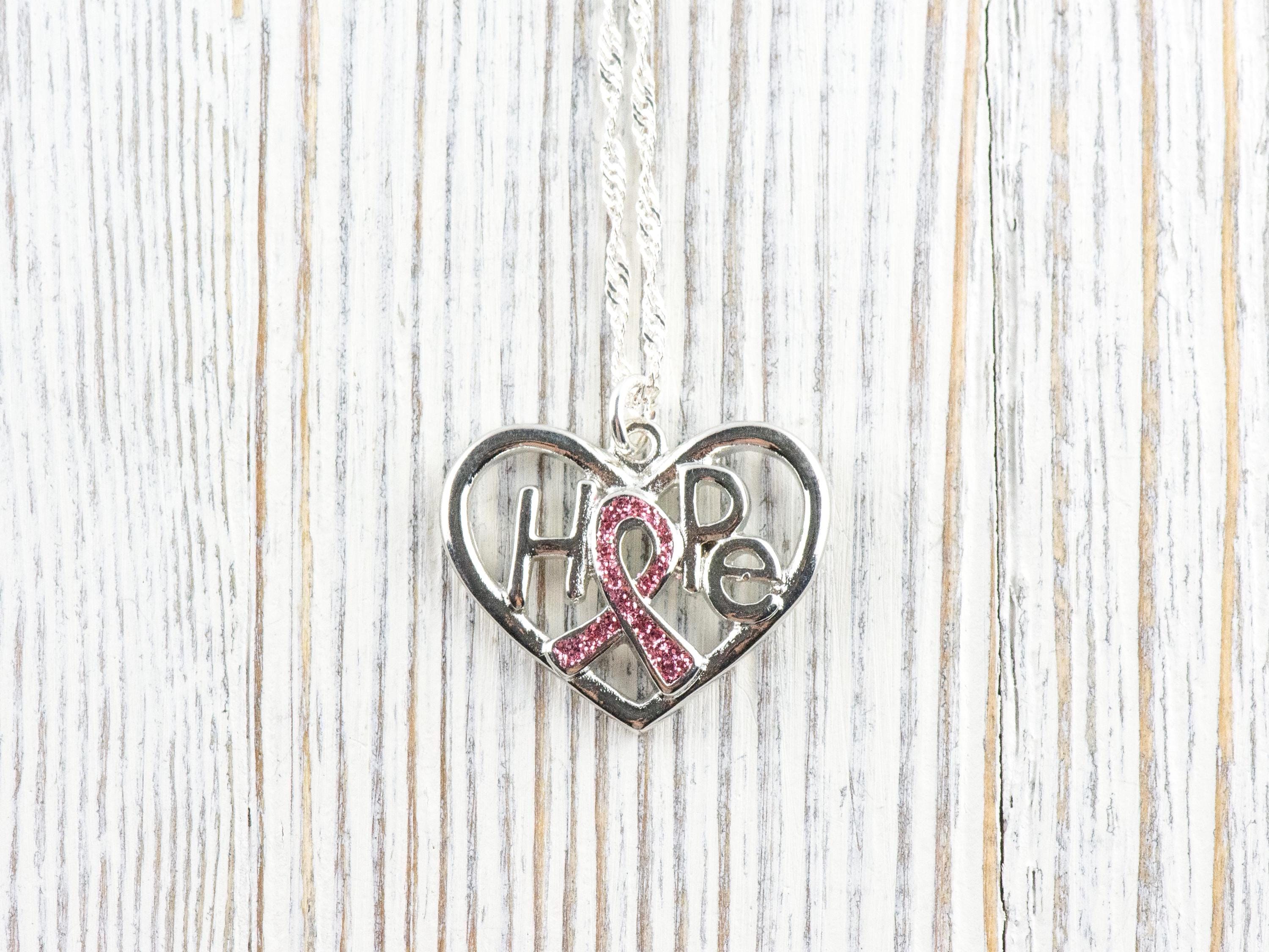 Hope Pink Ribbon Heart Pendant Necklace • Breast Cancer Awareness Jewelry • Simple Minimalist Style