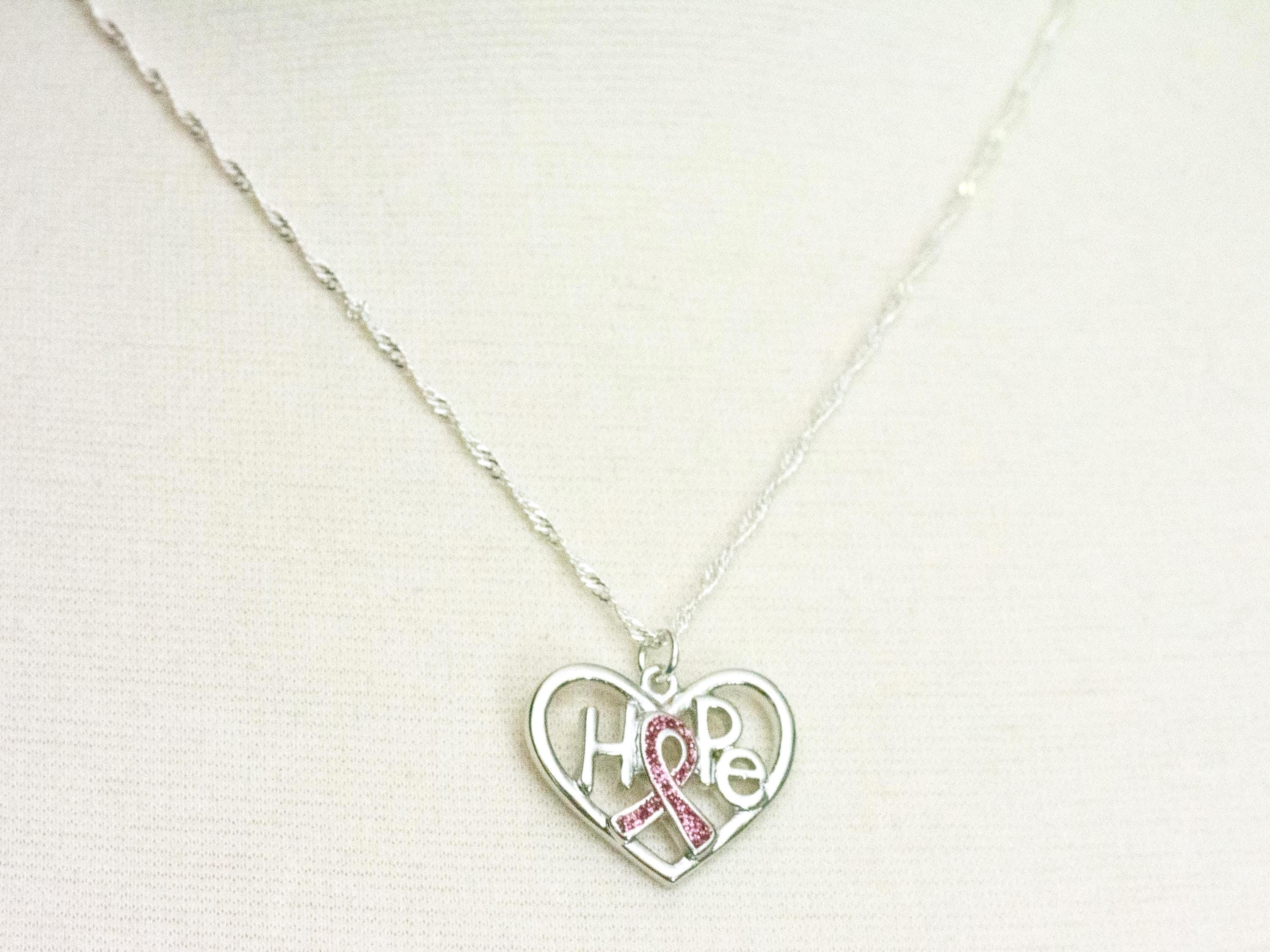 Hope Pink Ribbon Heart Pendant Necklace • Breast Cancer Awareness Jewelry • Simple Minimalist Style