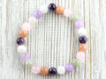 Moonstone • Sunstone • Rose Quartz • Amethyst • Burmese Jade • Multi Gemstone Beaded Stretch Bracelet • Simple Unisex Semi-Precious Jewelry