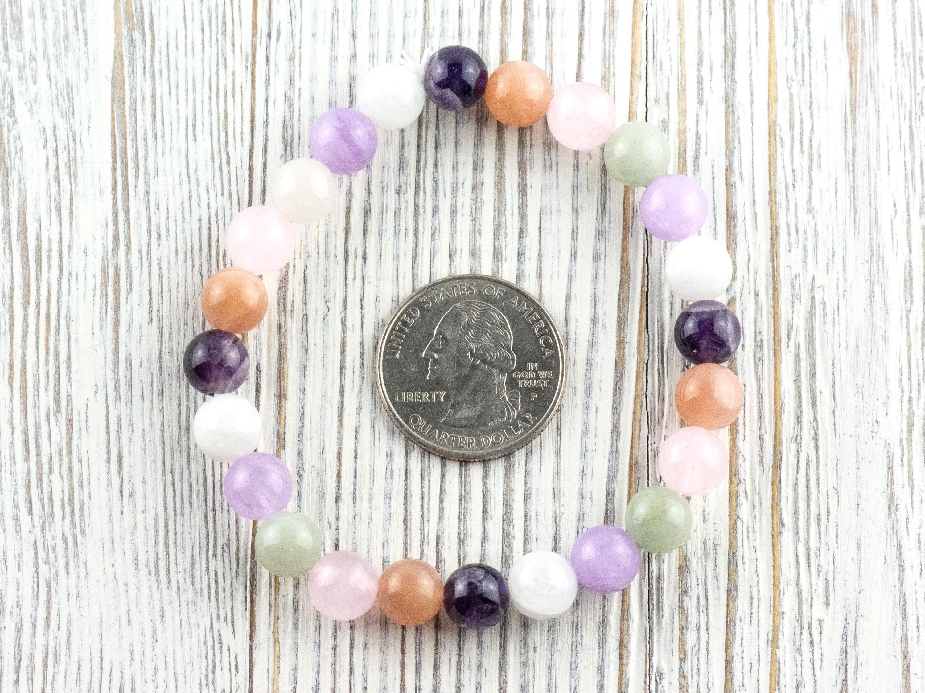 Moonstone • Sunstone • Rose Quartz • Amethyst • Burmese Jade • Multi Gemstone Beaded Stretch Bracelet • Simple Unisex Semi-Precious Jewelry
