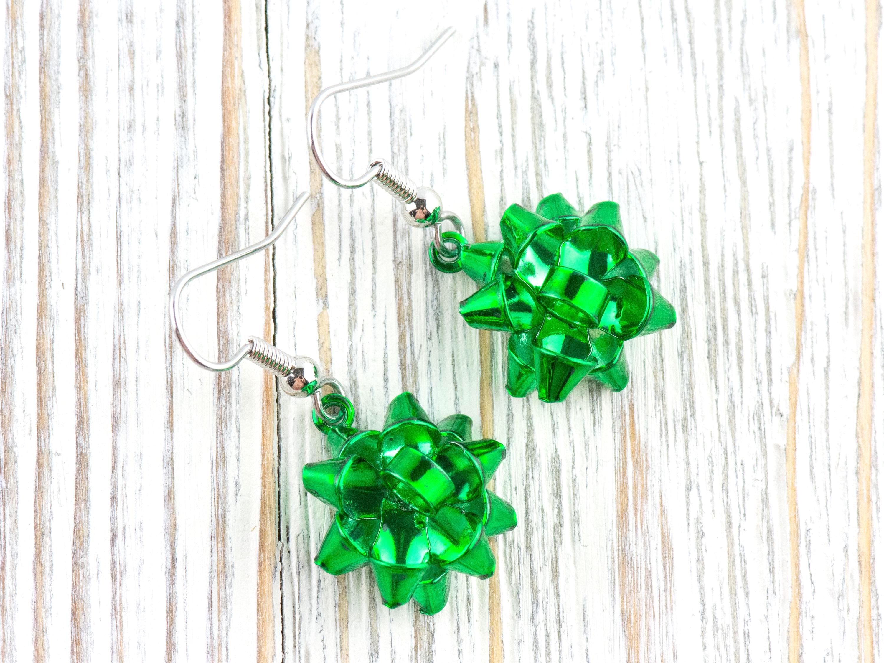 Red • Green • Gold • Christmas Bow Dangle Earrings • Handmade Holiday Jewelry