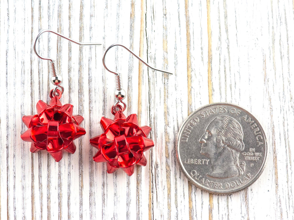 Red • Green • Gold • Christmas Bow Dangle Earrings • Handmade Holiday Jewelry