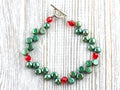 Green Freshwater Pearl and Red Crystal Christmas Bracelet • Holiday Jewelry • Mistletoe Bracelet