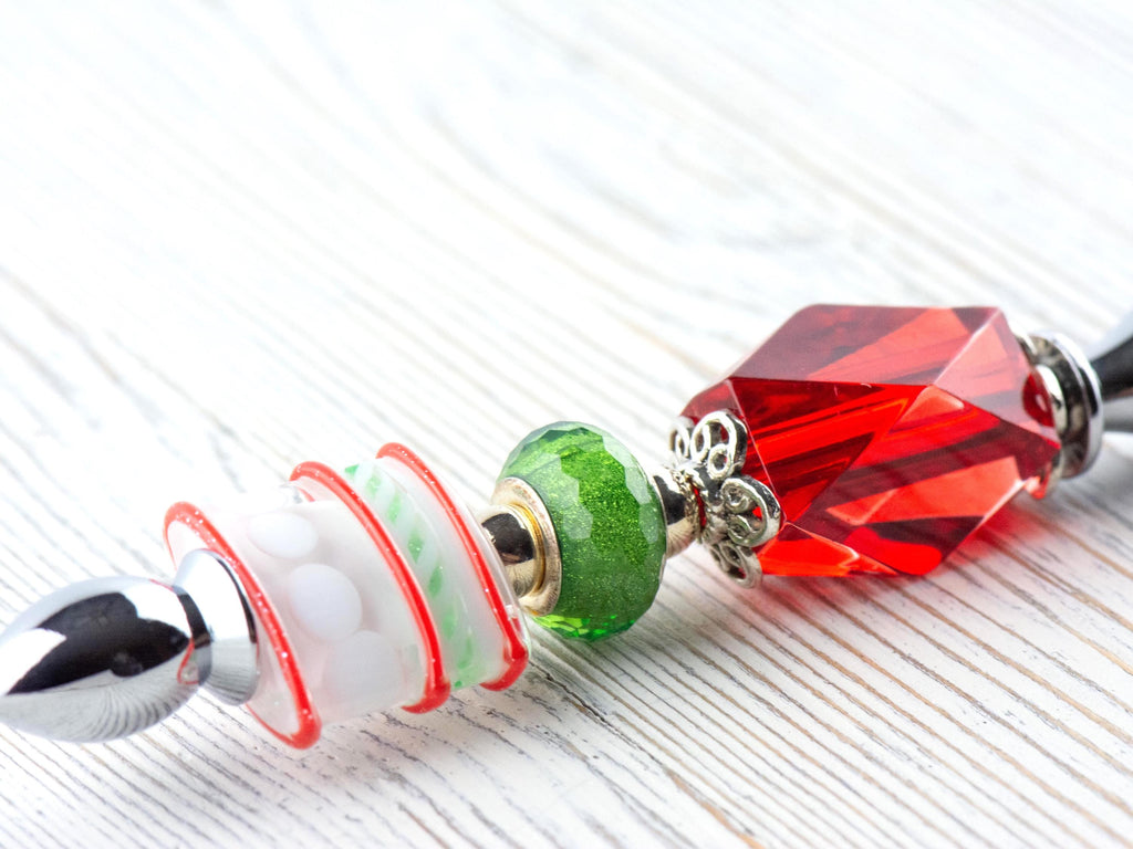 Red and Green Christmas Glass Beaded Silver Letter Opener • Paper Knife • Desk Accessory