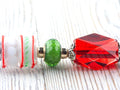 Red and Green Christmas Glass Beaded Silver Letter Opener • Paper Knife • Desk Accessory