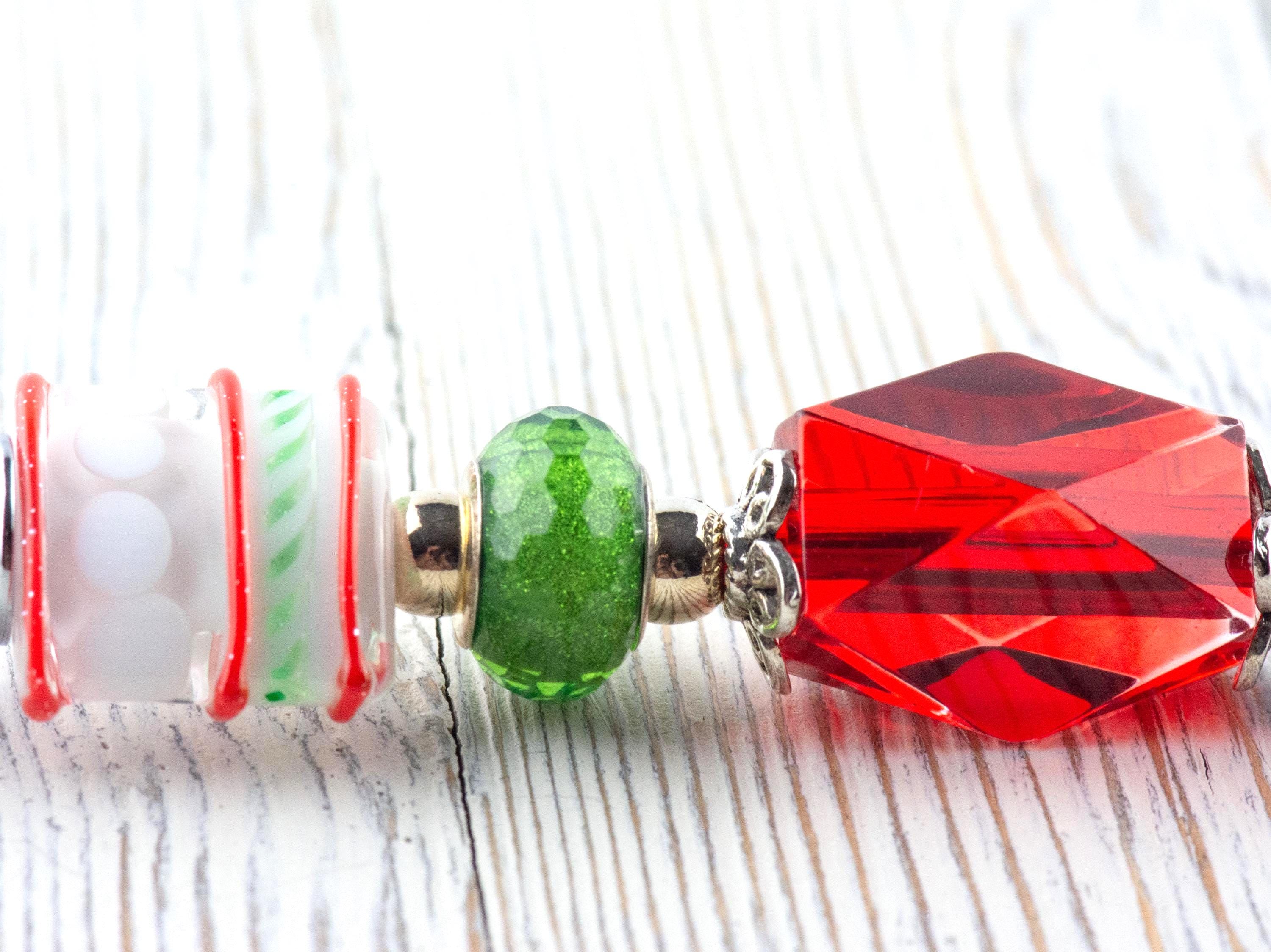 Red and Green Christmas Glass Beaded Silver Letter Opener • Paper Knife • Desk Accessory