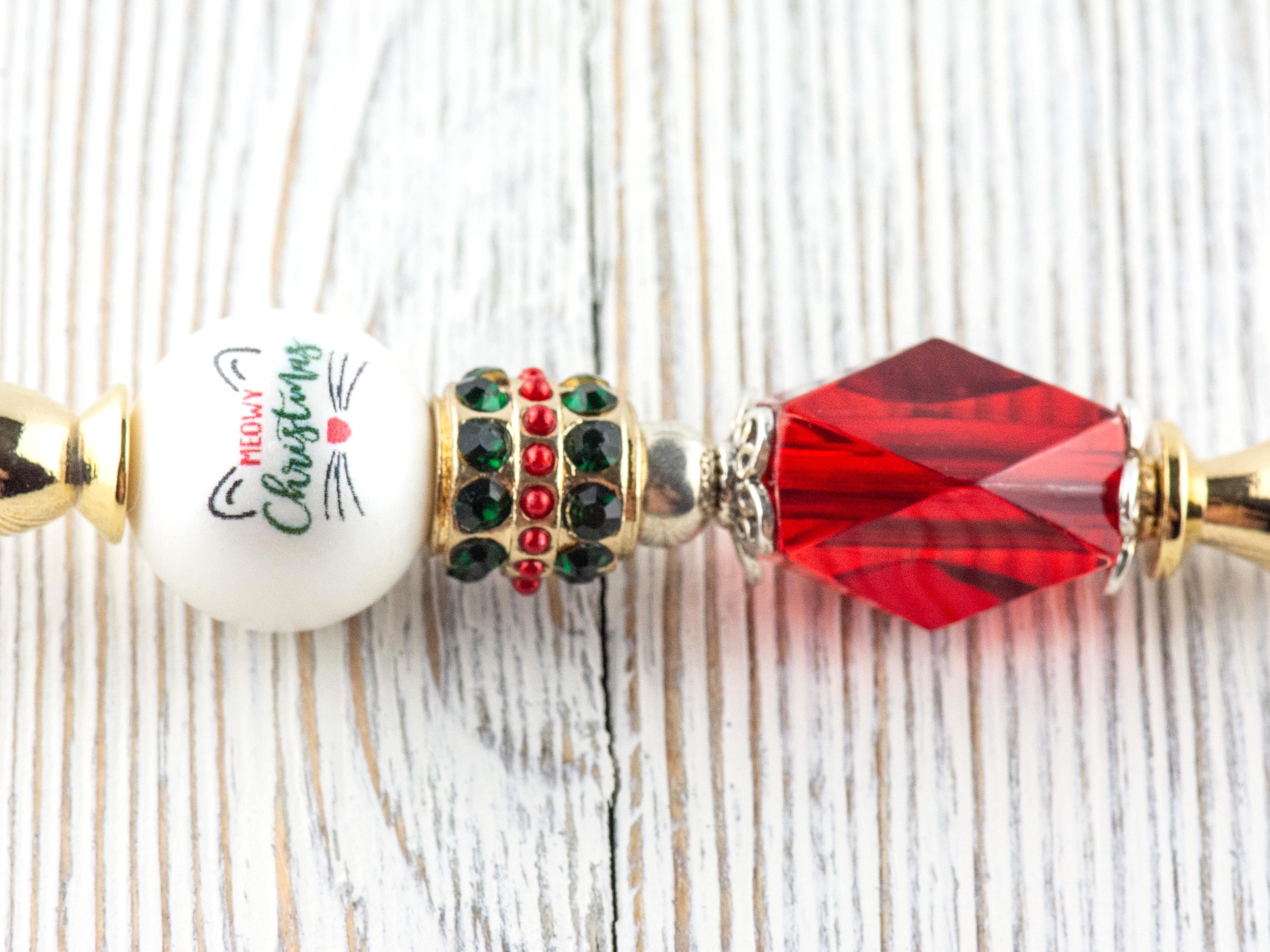 Meowy Christmas Glass Beaded Gold Letter Opener • Paper Knife • Desk Accessory