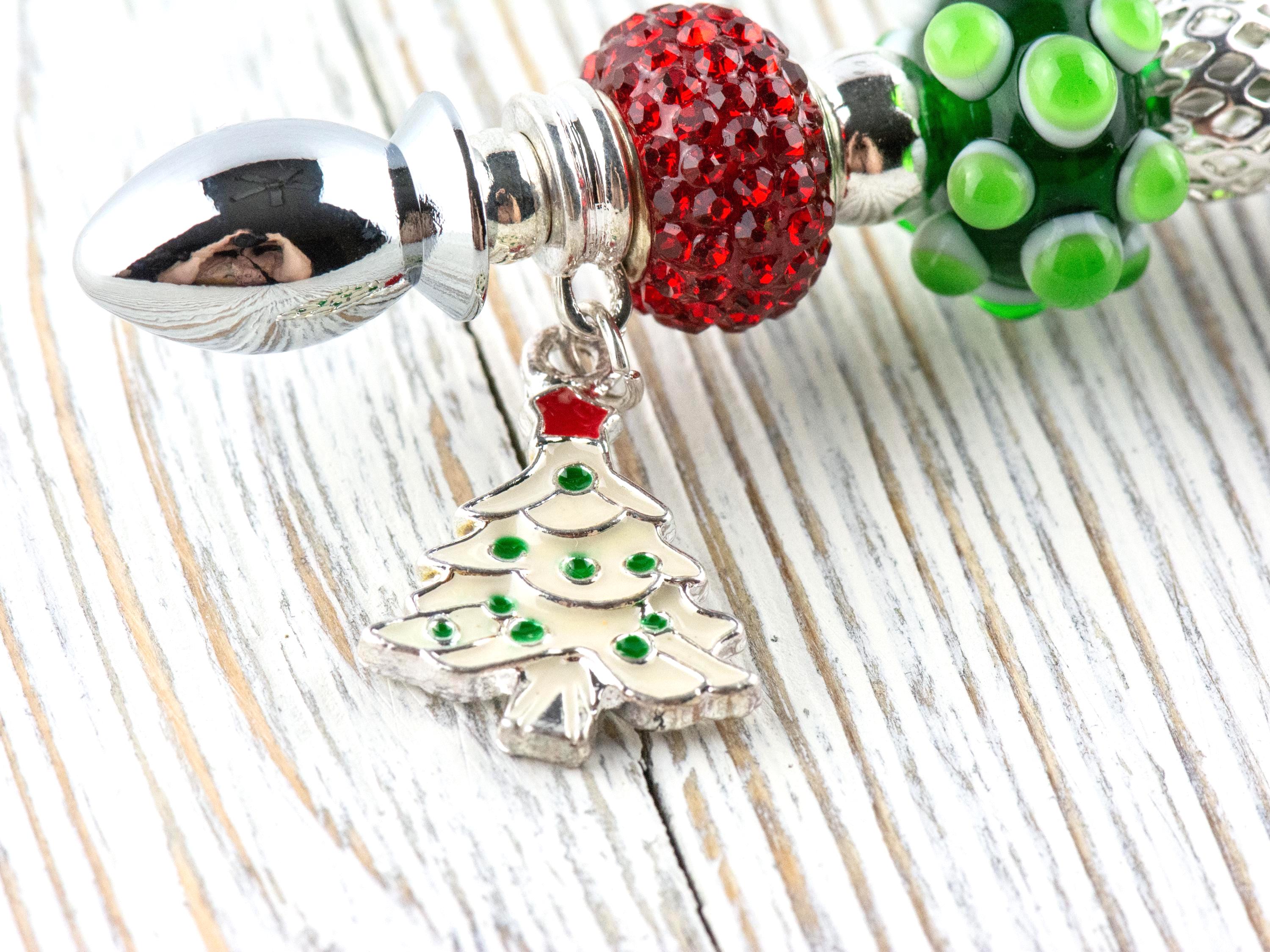 Christmas Tree Charm Glass Beaded Silver Letter Opener • Paper Knife • Desk Accessory