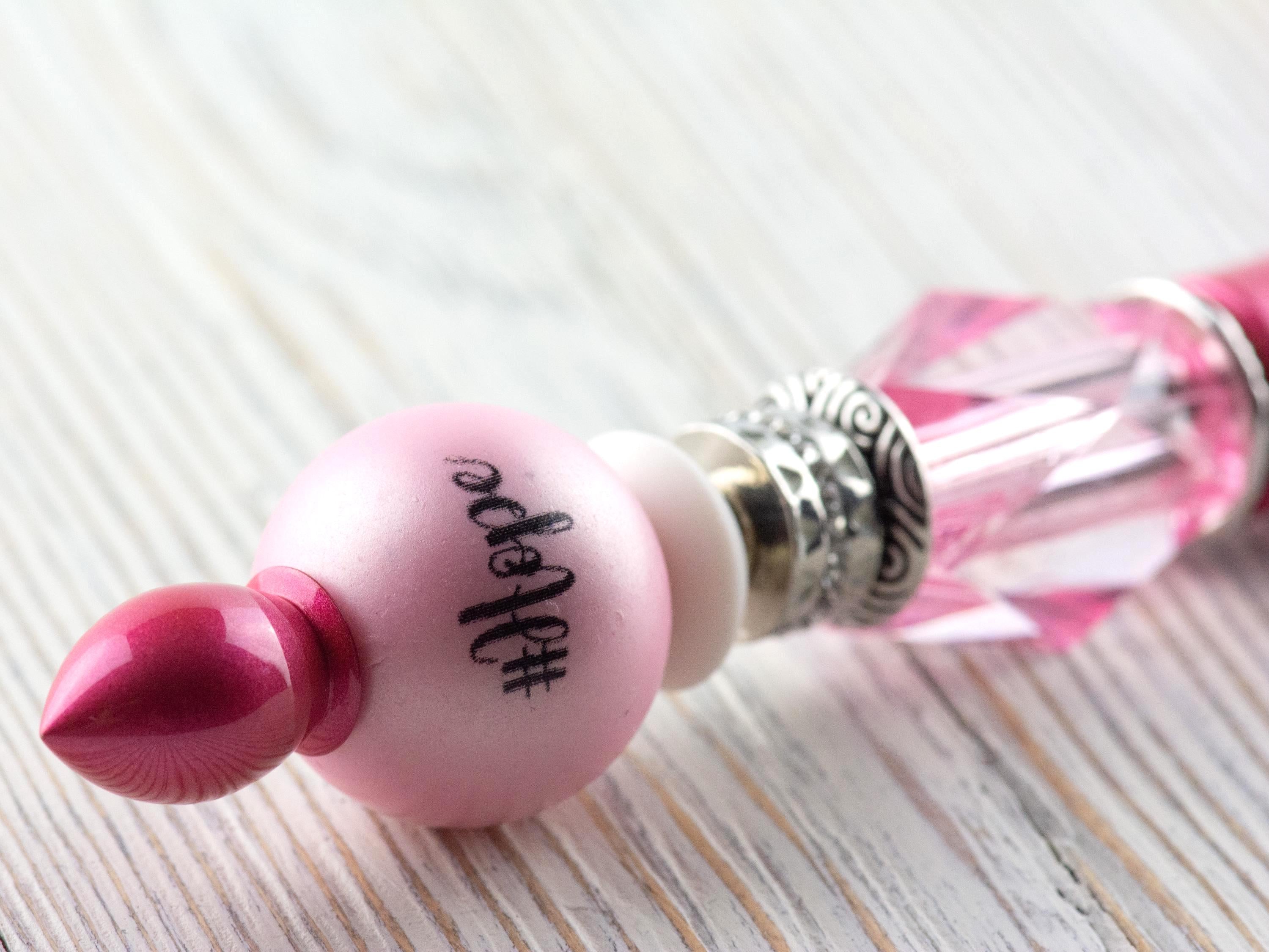 Hope Breast Cancer Awareness Beaded Metal Ballpoint Pen with Lampwork Glass Beads • Black Ink (Extra Refill)