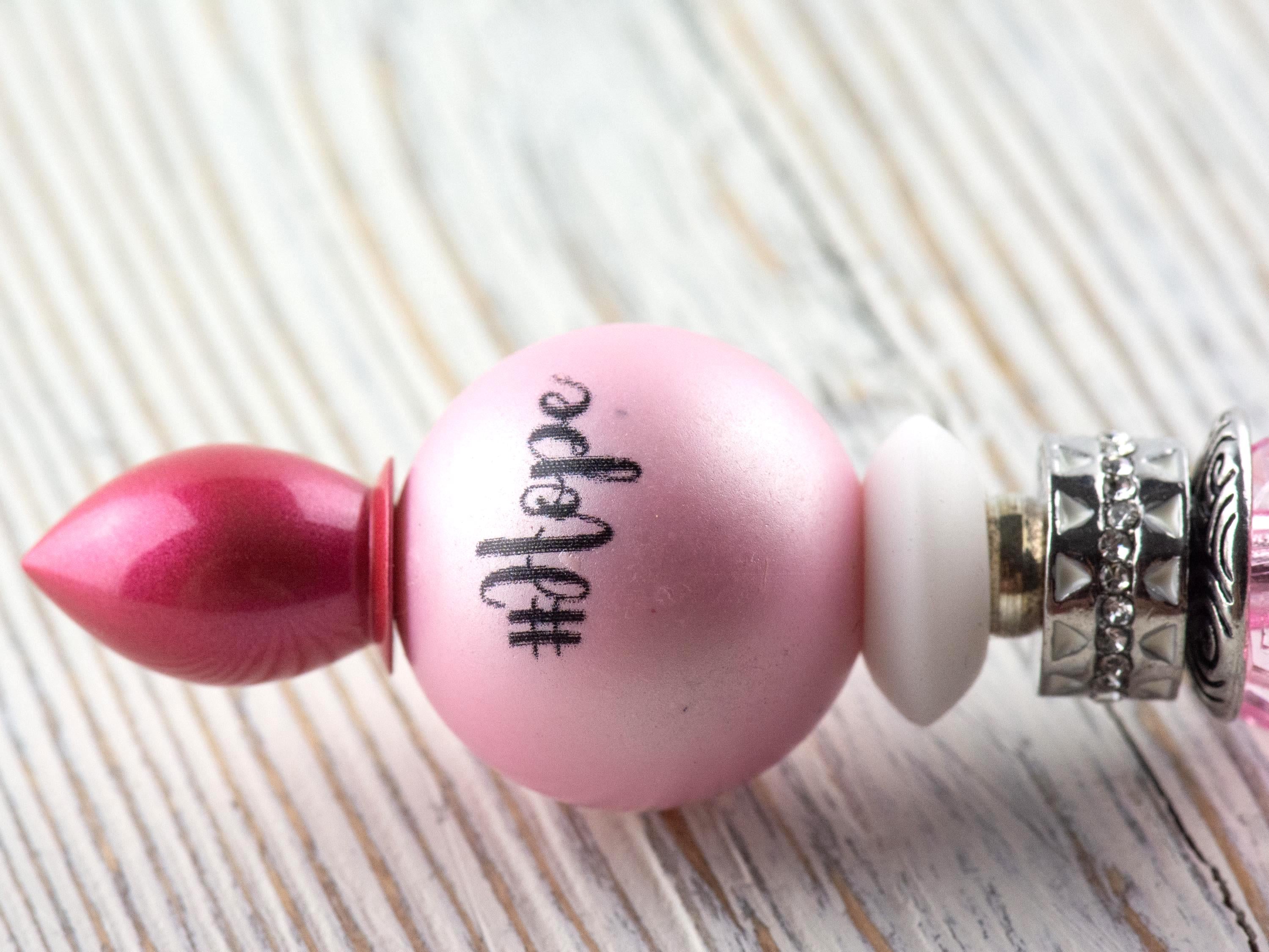 Hope Breast Cancer Awareness Beaded Metal Ballpoint Pen with Lampwork Glass Beads • Black Ink (Extra Refill)