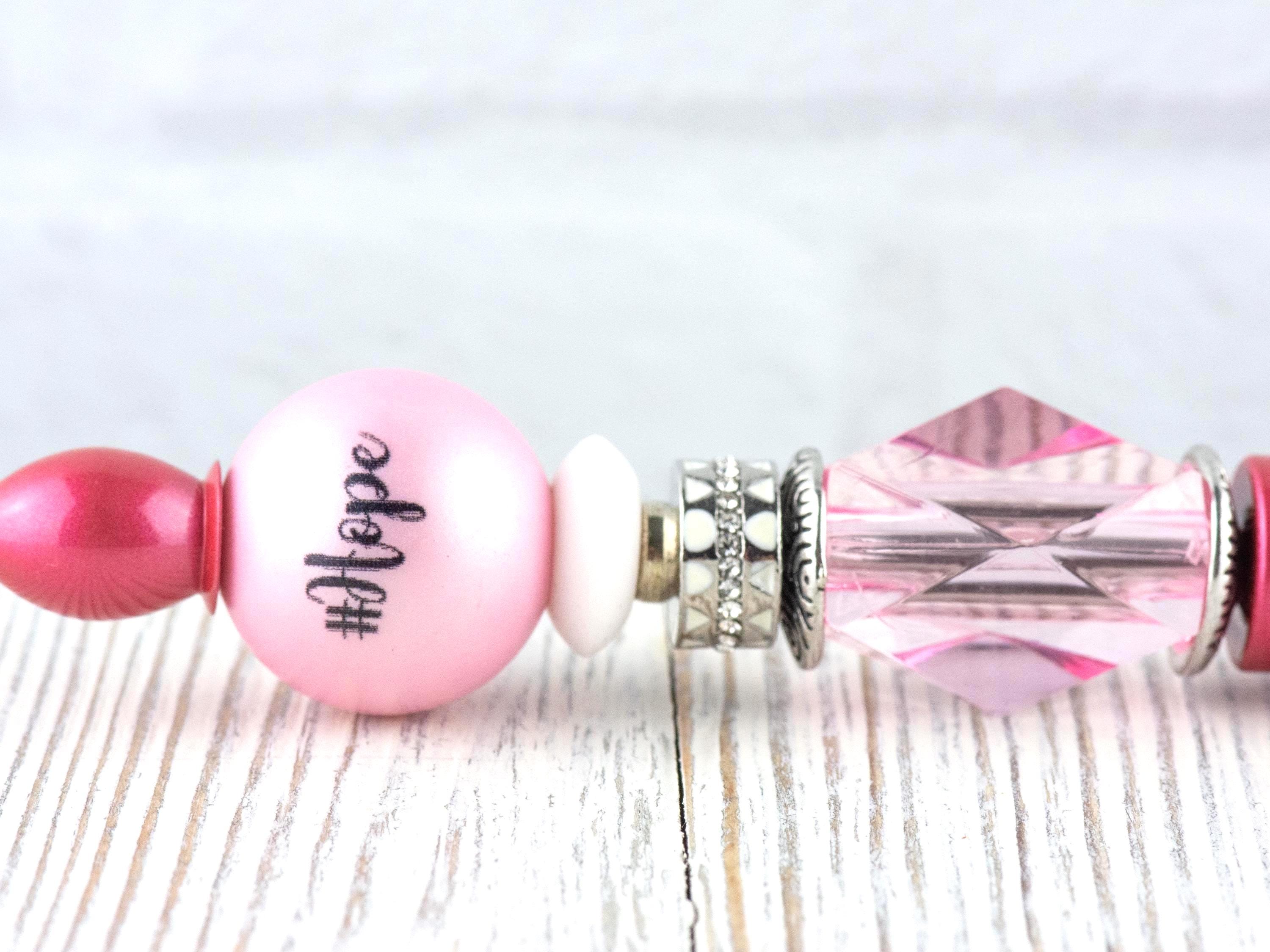 Hope Breast Cancer Awareness Beaded Metal Ballpoint Pen with Lampwork Glass Beads • Black Ink (Extra Refill)