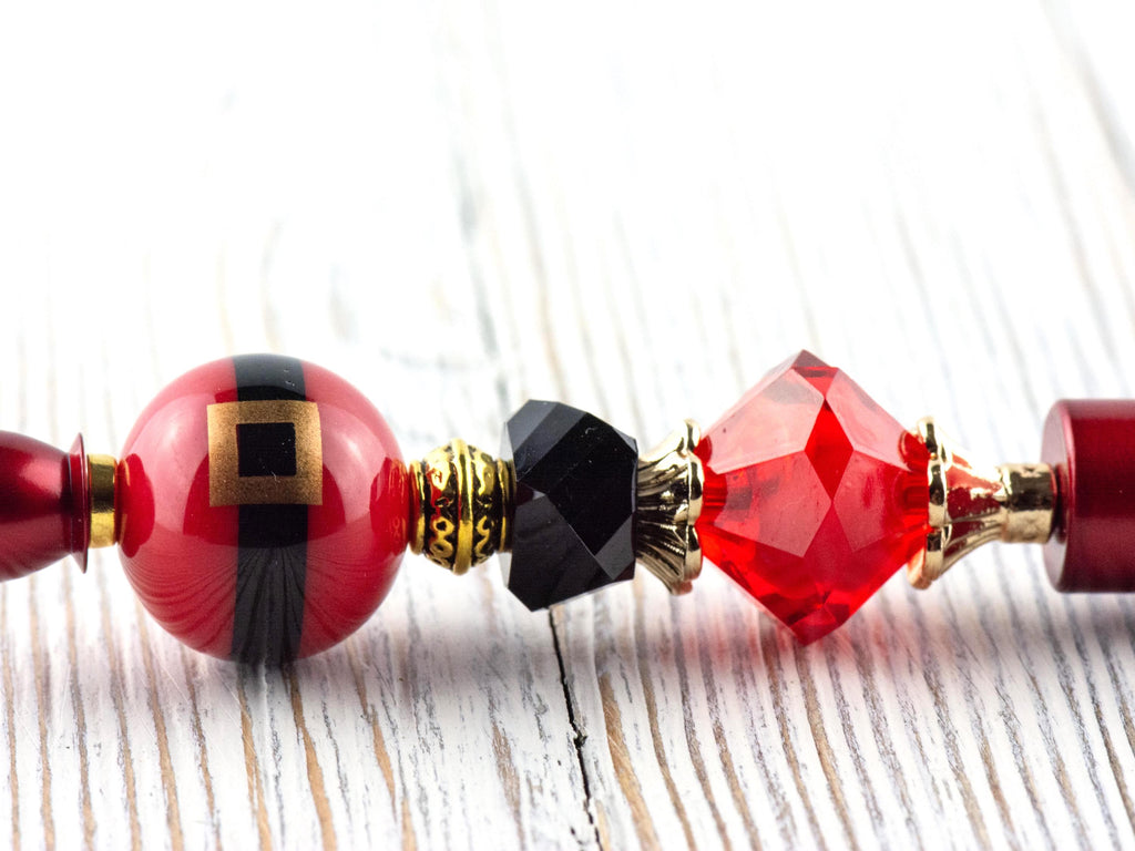 Santa Claus Christmas Beaded Metal Ballpoint Pen with Lampwork Glass Beads • Black Ink (Extra Refill)