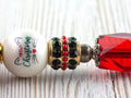Meowy Christmas Beaded Metal Ballpoint Pen with Lampwork Glass Beads • Black Ink (Extra Refill)