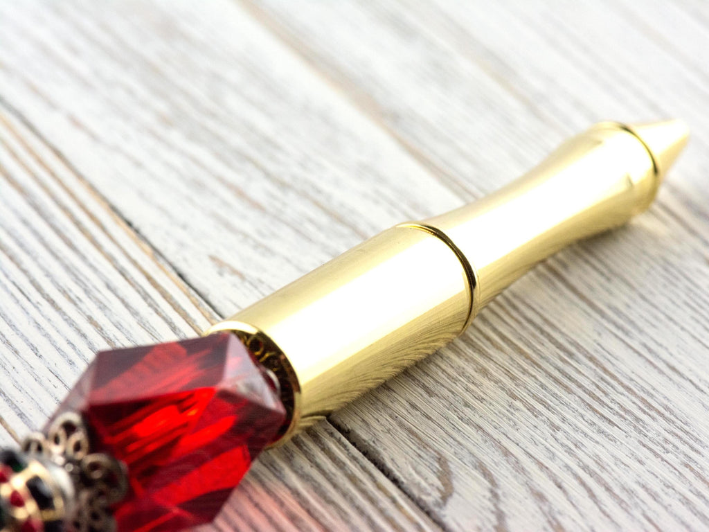 Meowy Christmas Beaded Metal Ballpoint Pen with Lampwork Glass Beads • Black Ink (Extra Refill)
