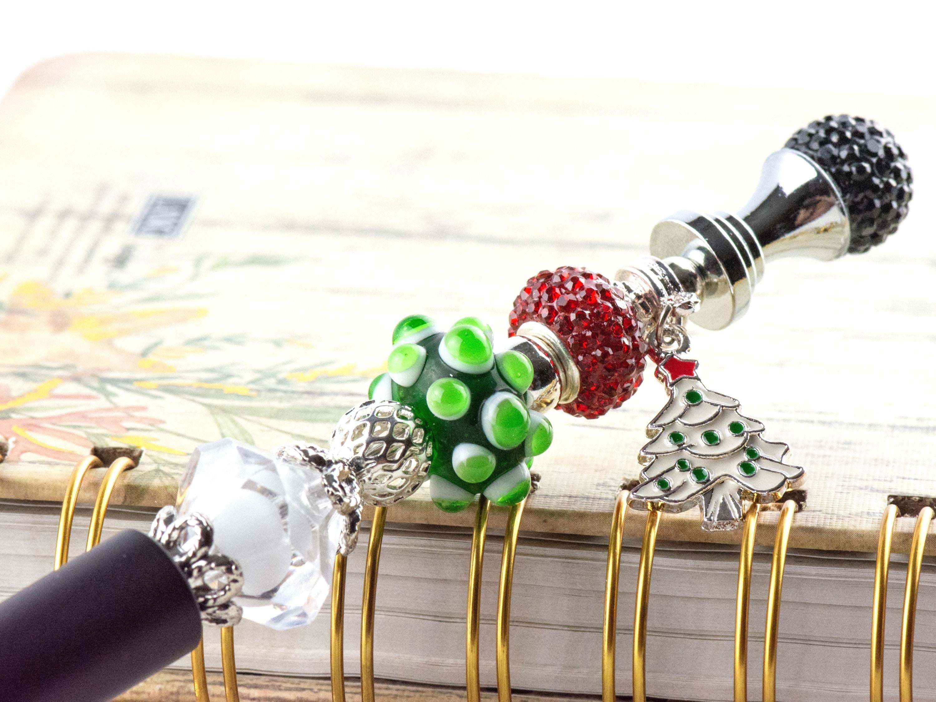 Christmas Tree Charm Beaded Metal Ballpoint Pen with Lampwork Glass Beads • Black Ink (Extra Refill)