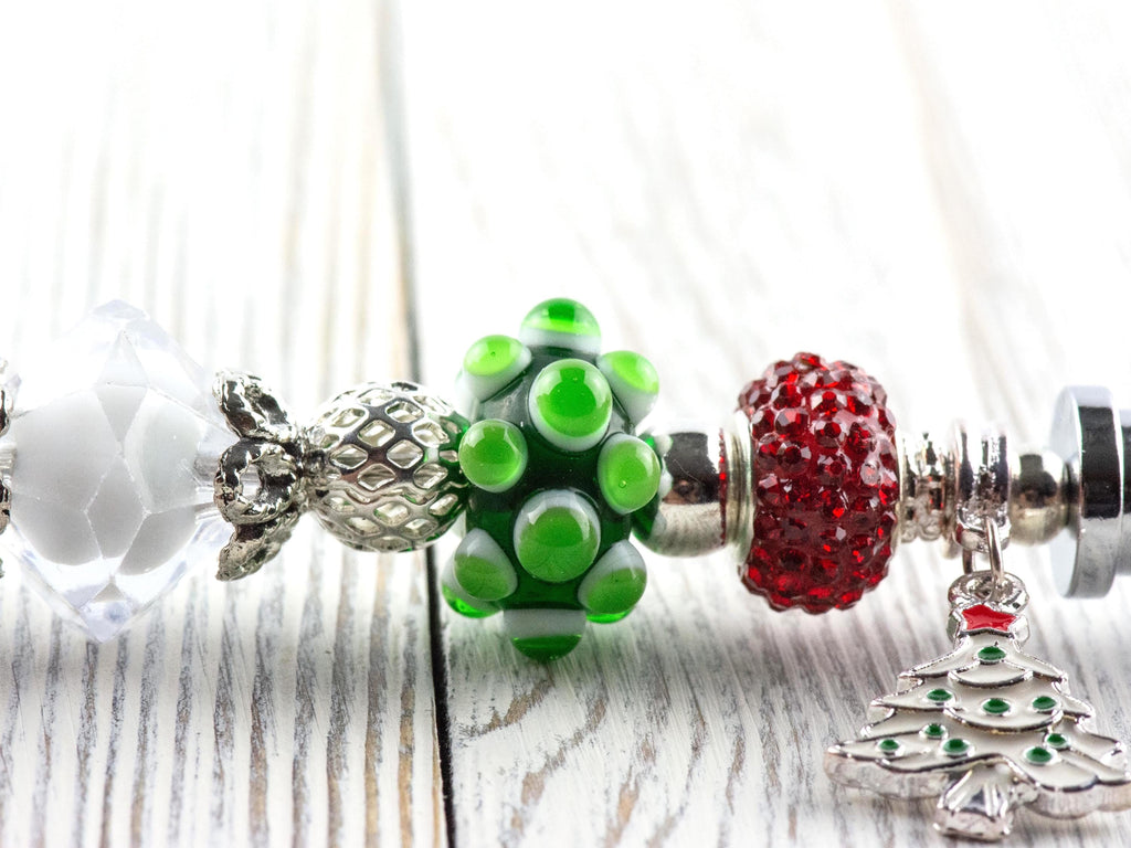 Christmas Tree Charm Beaded Metal Ballpoint Pen with Lampwork Glass Beads • Black Ink (Extra Refill)