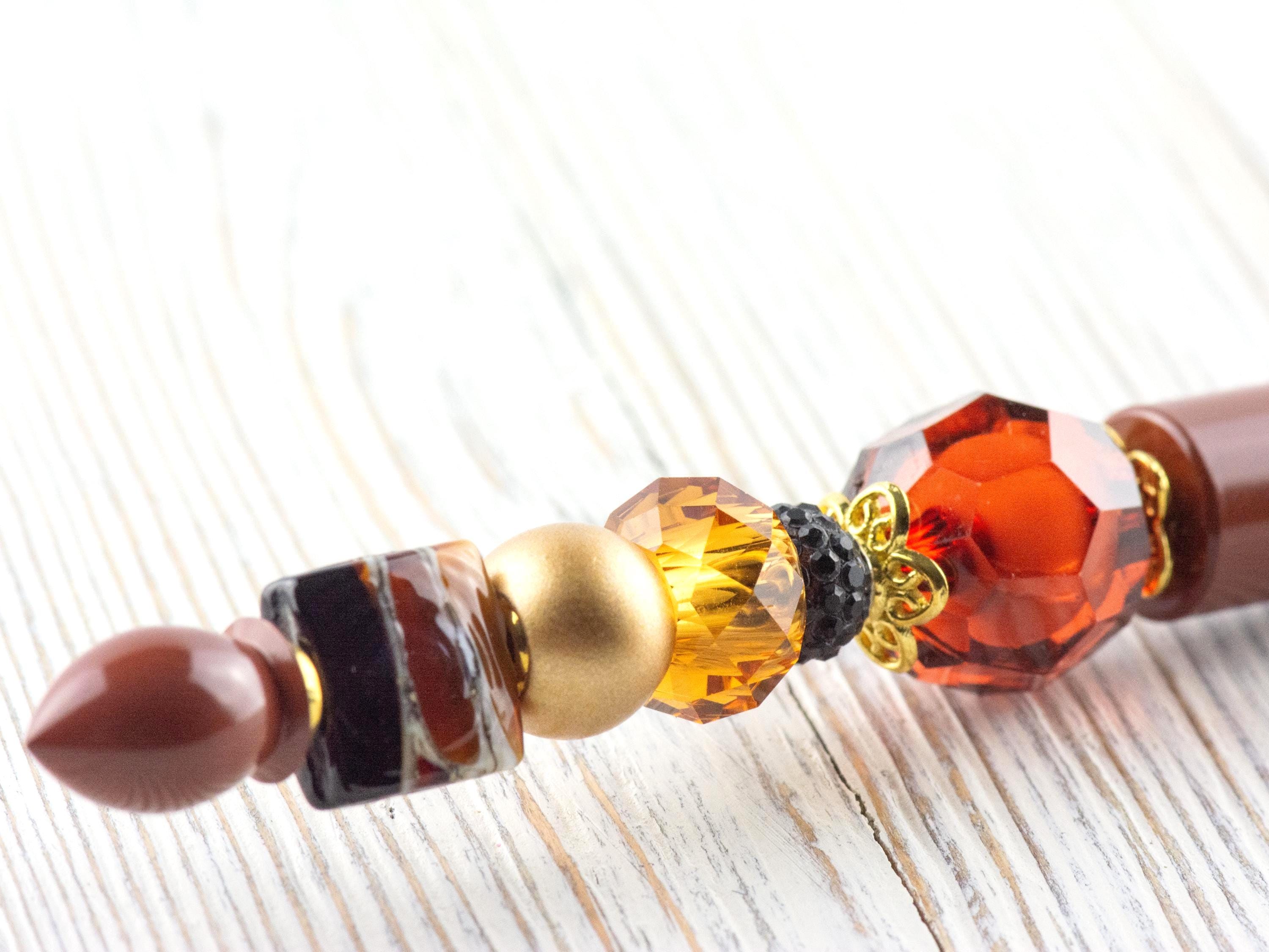 Chocolate Latte Beaded Metal Ballpoint Pen with Lampwork Glass Beads • Black Ink (Extra Refill)