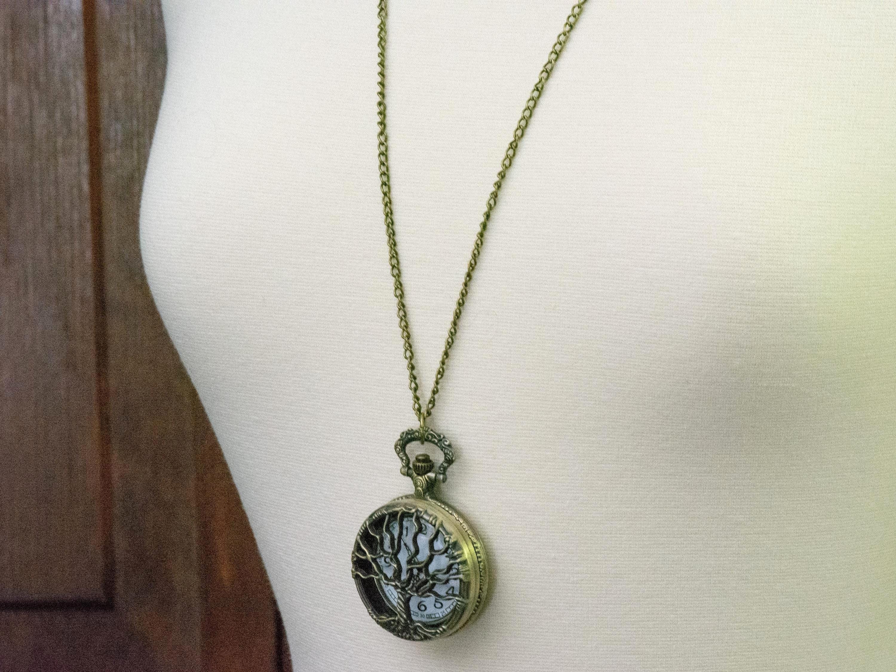 Tree of Life Bronze Pocket Watch Long Necklace / Unique Watches / Nature-Inspired Jewelry / Large Pocket Watch