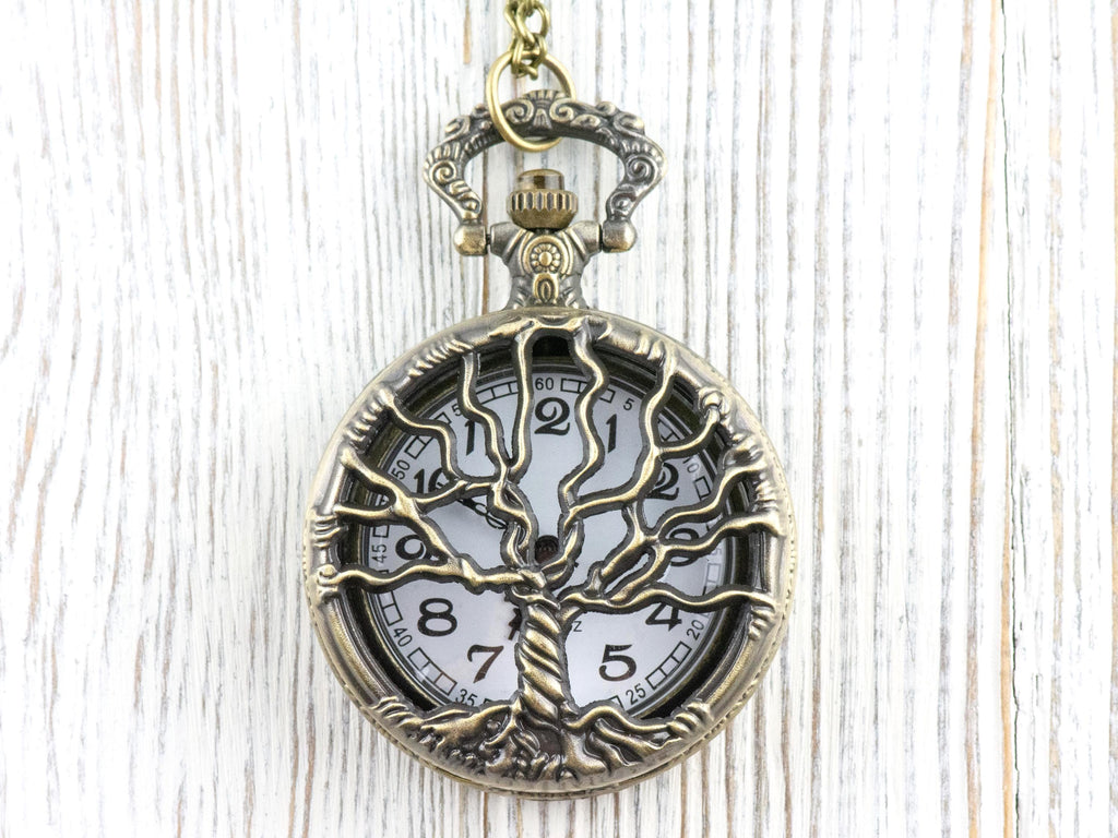 Tree of Life Bronze Pocket Watch Long Necklace / Unique Watches / Nature-Inspired Jewelry / Large Pocket Watch
