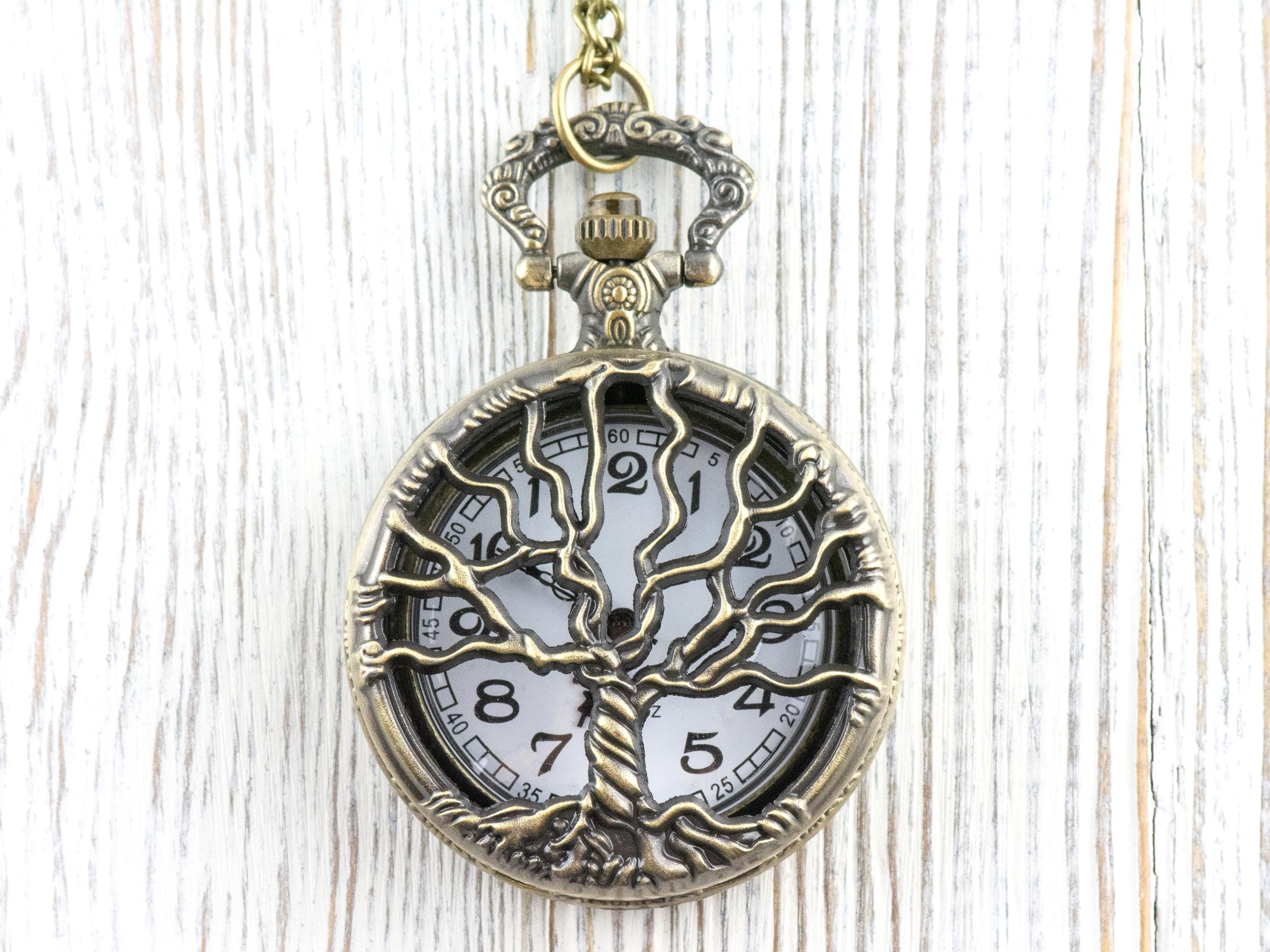 Tree of Life Bronze Pocket Watch Long Necklace / Unique Watches / Nature-Inspired Jewelry / Large Pocket Watch