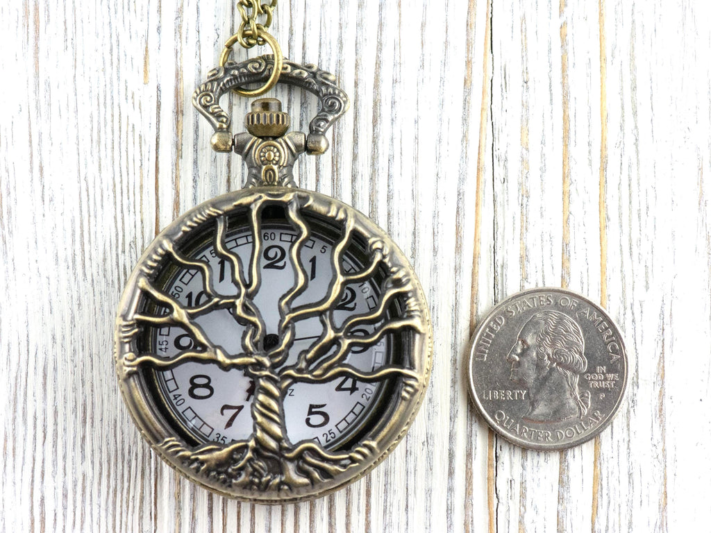 Tree of Life Bronze Pocket Watch Long Necklace / Unique Watches / Nature-Inspired Jewelry / Large Pocket Watch