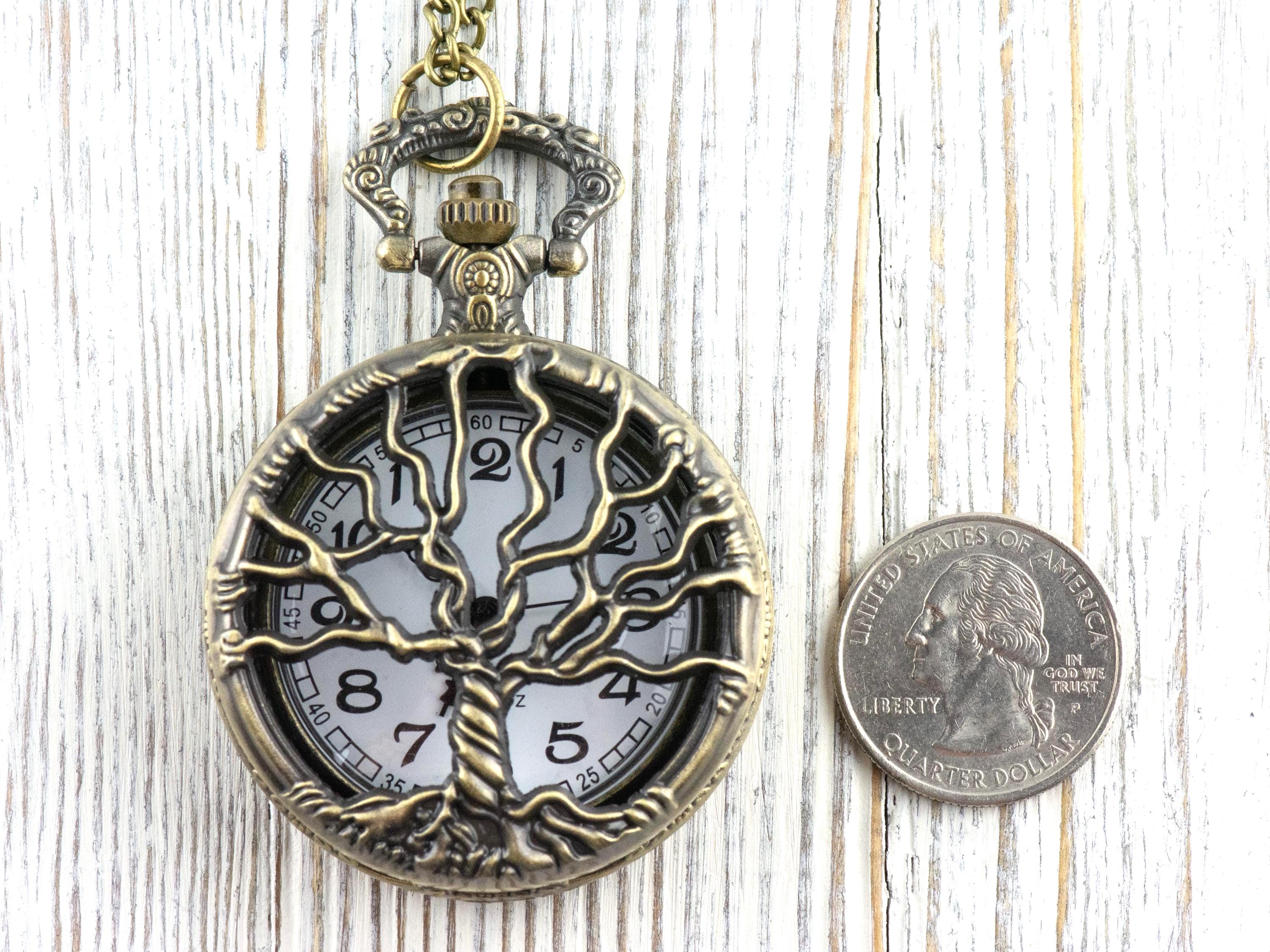 Tree of Life Bronze Pocket Watch Long Necklace / Unique Watches / Nature-Inspired Jewelry / Large Pocket Watch