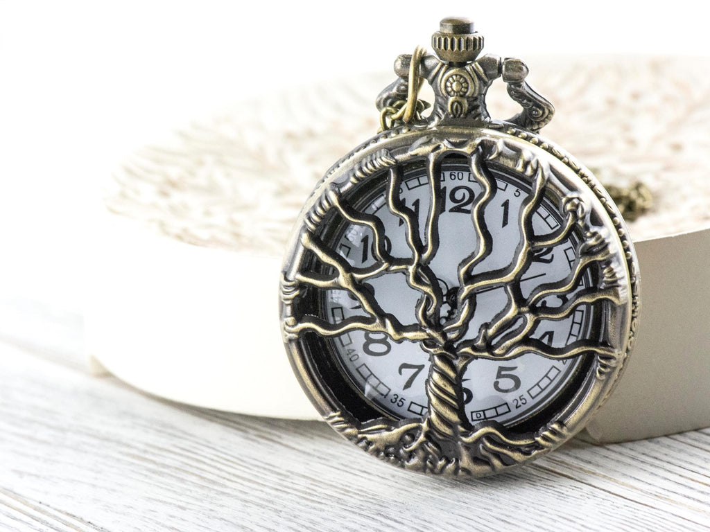 Tree of Life Bronze Pocket Watch Long Necklace / Unique Watches / Nature-Inspired Jewelry / Large Pocket Watch