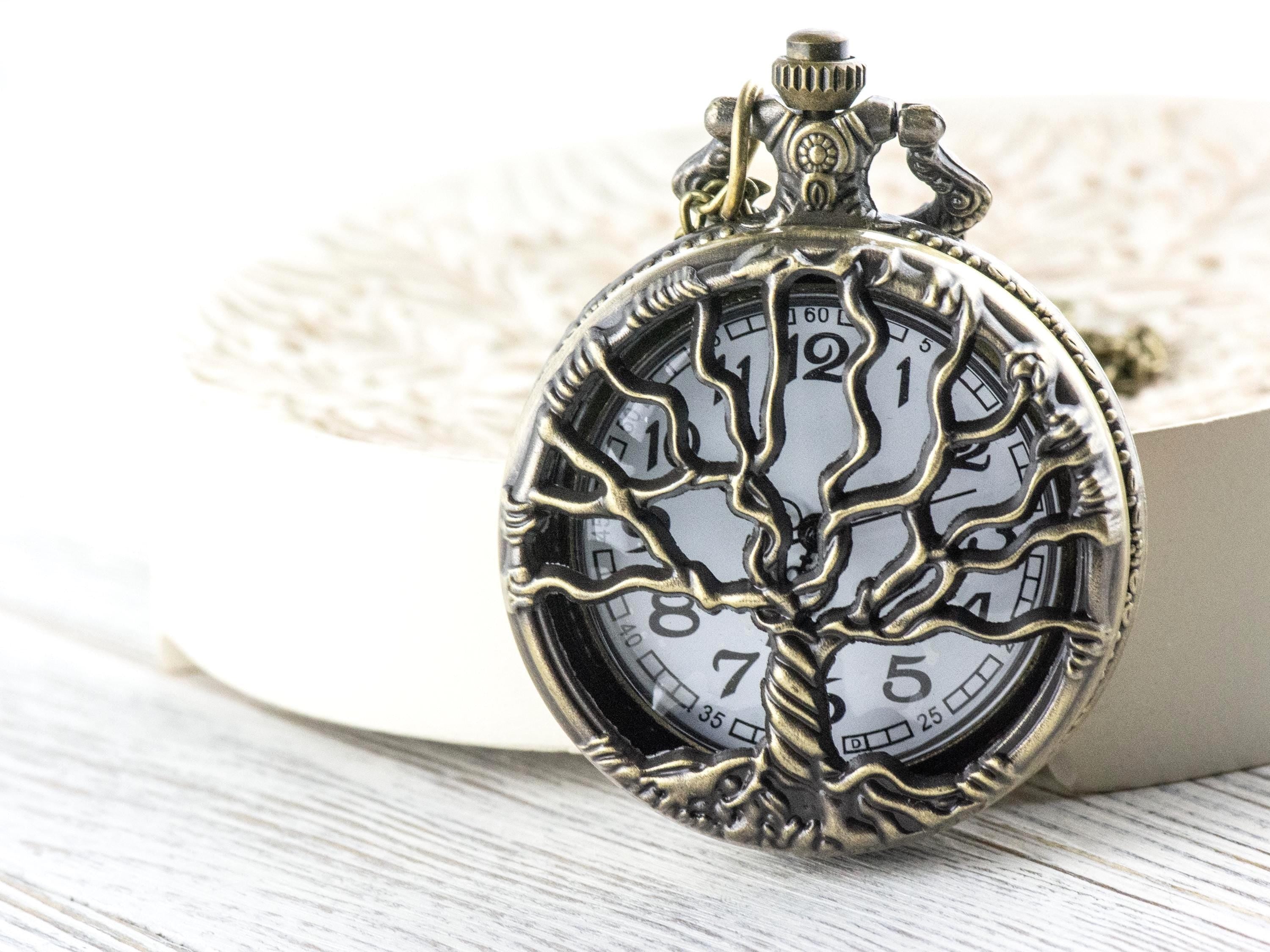 Tree of Life Bronze Pocket Watch Long Necklace / Unique Watches / Nature-Inspired Jewelry / Large Pocket Watch
