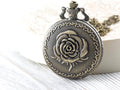 Rose Bronze Pocket Watch Long Necklace / Unique Watches / Nature-Inspired Jewelry / Large Pocket Watch