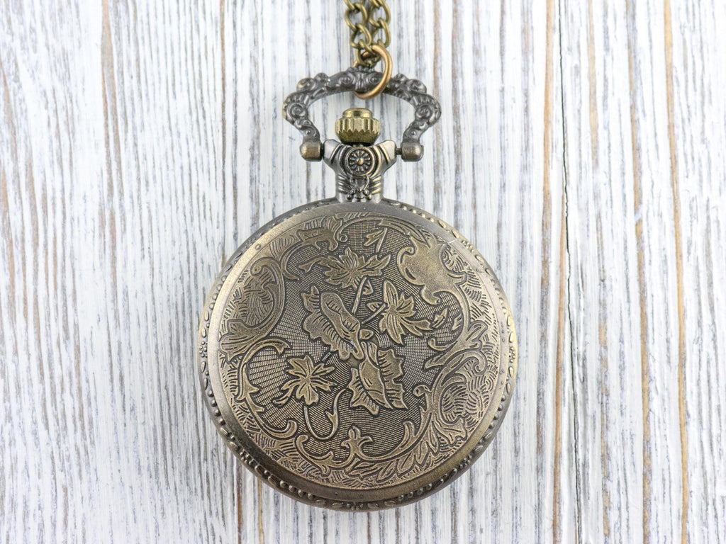 Rose Bronze Pocket Watch Long Necklace / Unique Watches / Nature-Inspired Jewelry / Large Pocket Watch