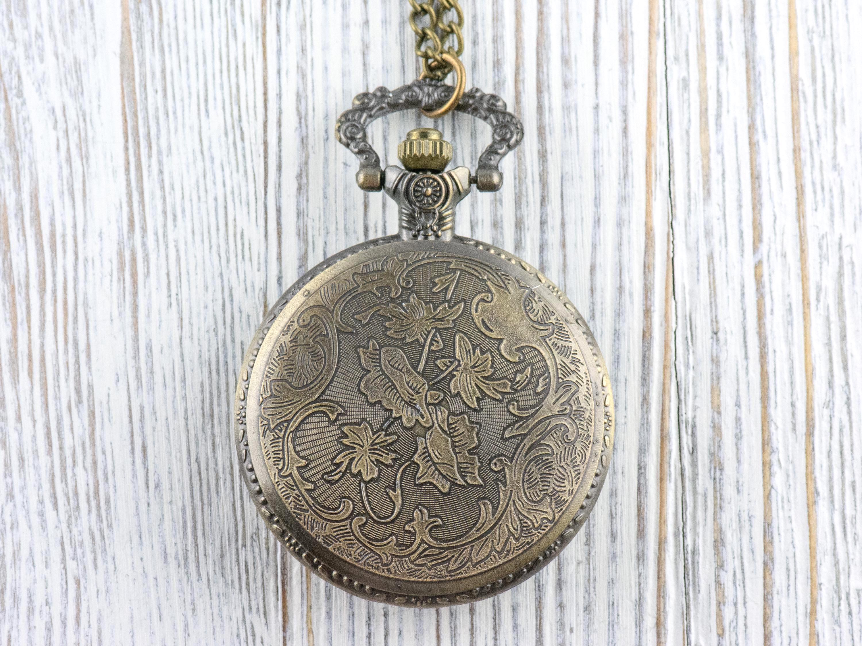 Rose Bronze Pocket Watch Long Necklace / Unique Watches / Nature-Inspired Jewelry / Large Pocket Watch