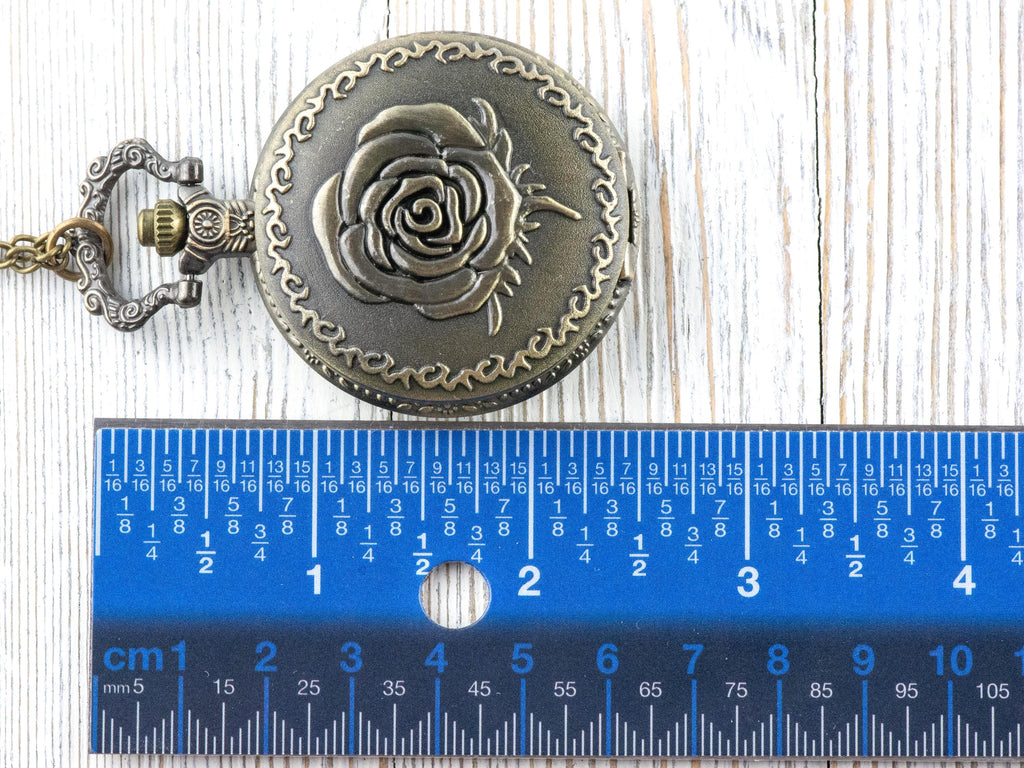 Rose Bronze Pocket Watch Long Necklace / Unique Watches / Nature-Inspired Jewelry / Large Pocket Watch