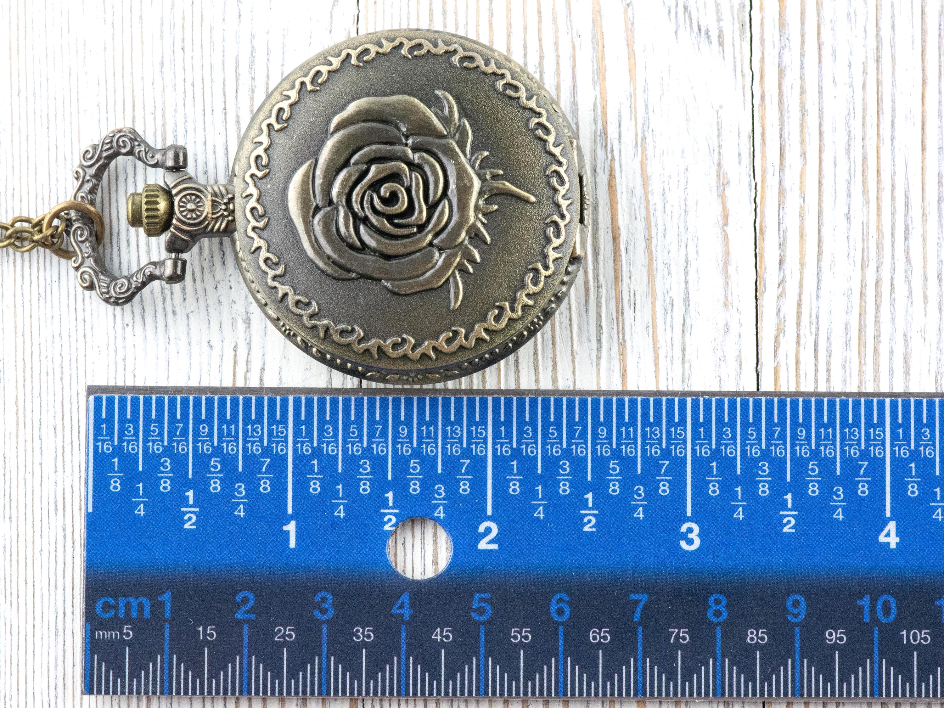 Rose Bronze Pocket Watch Long Necklace / Unique Watches / Nature-Inspired Jewelry / Large Pocket Watch