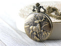Reindeer Bronze Pocket Watch Long Necklace / Unique Watches / Nature-Inspired Jewelry / Large Pocket Watch