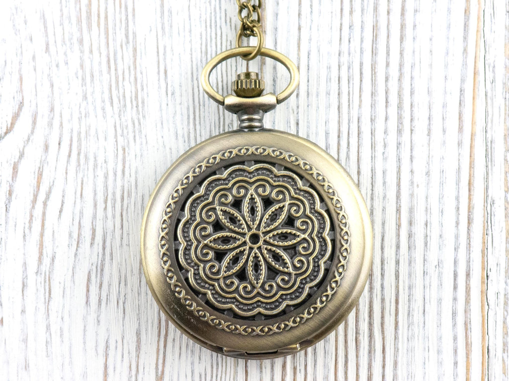 Floral Bronze Pocket Watch Long Necklace / Unique Watches / Nature-Inspired Jewelry / Large Pocket Watch