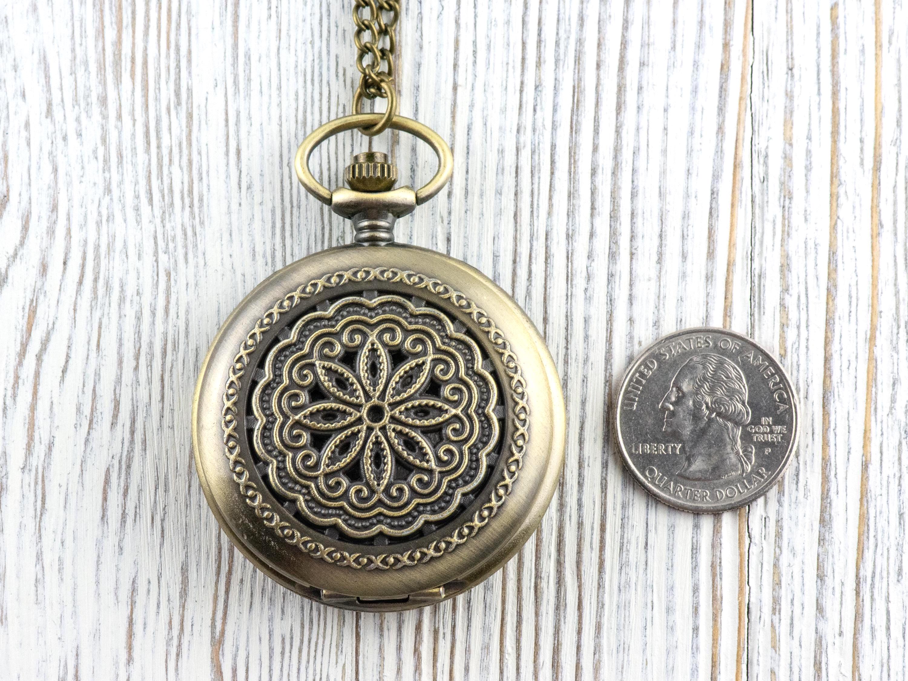 Floral Bronze Pocket Watch Long Necklace / Unique Watches / Nature-Inspired Jewelry / Large Pocket Watch