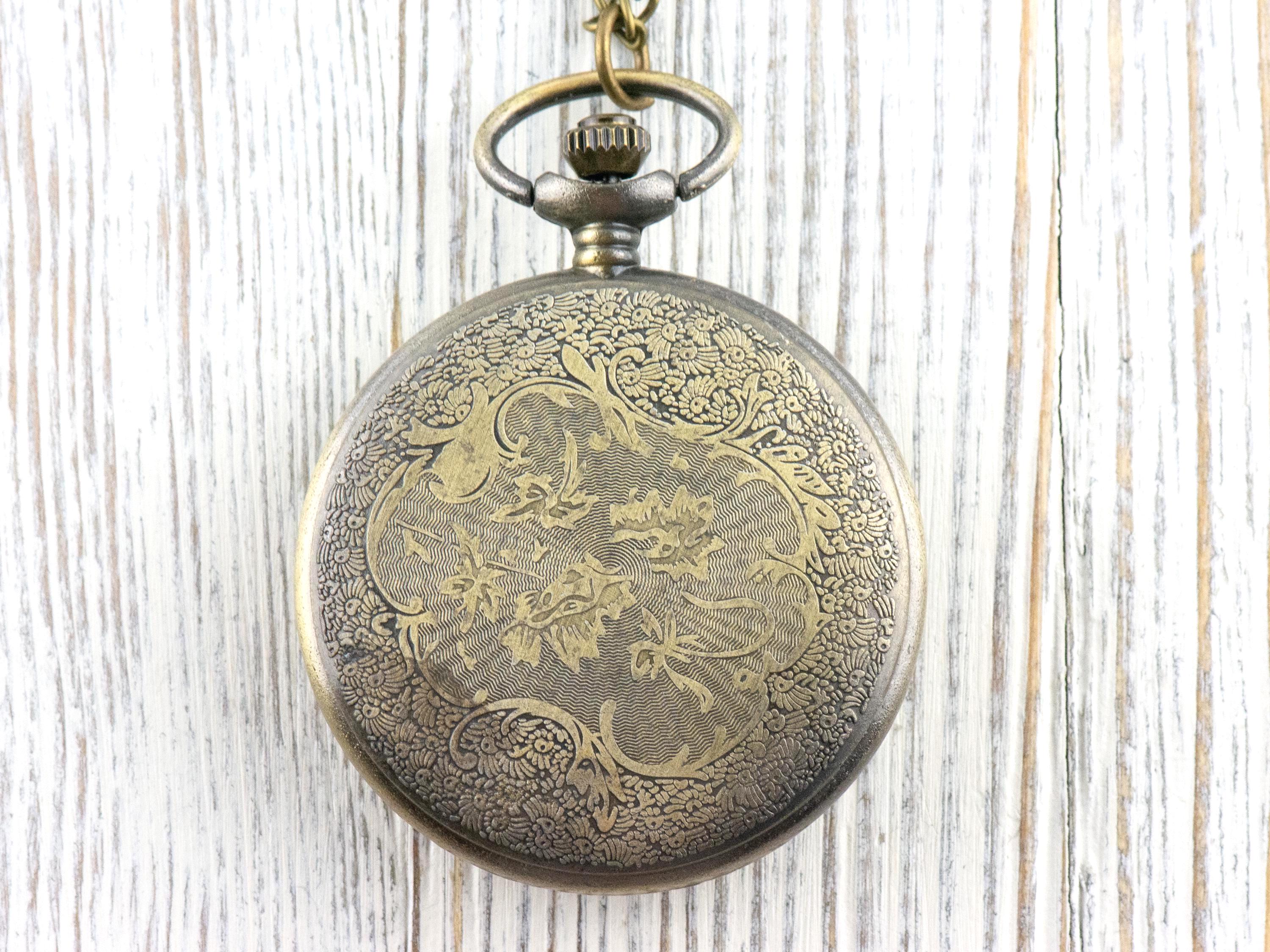 Dragonfly Bronze Pocket Watch Long Necklace / Unique Watches / Nature-Inspired Jewelry / Large Pocket Watch