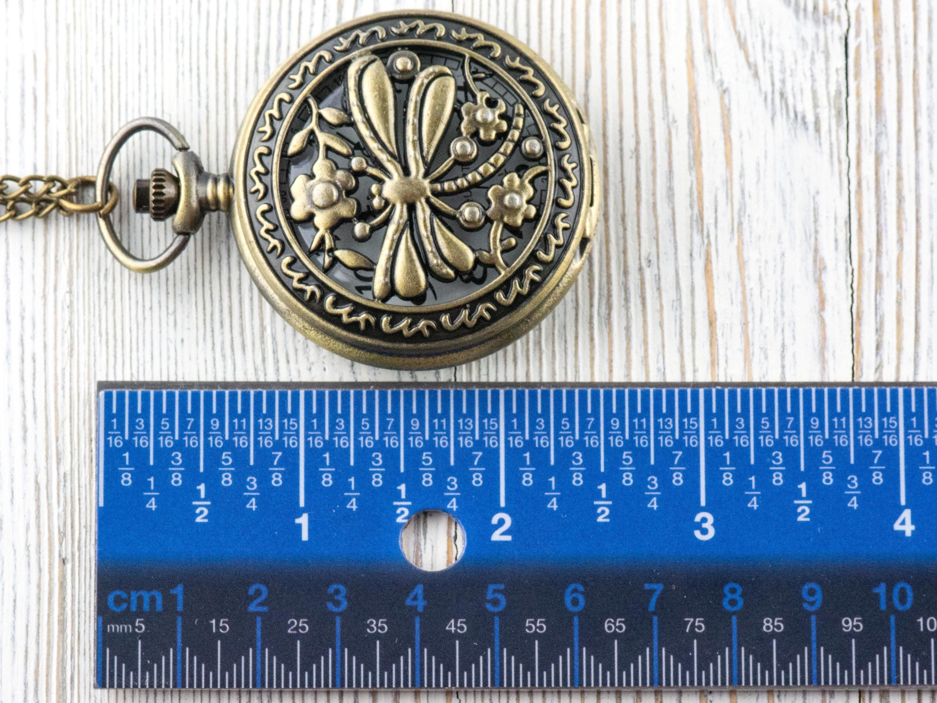 Dragonfly Bronze Pocket Watch Long Necklace / Unique Watches / Nature-Inspired Jewelry / Large Pocket Watch