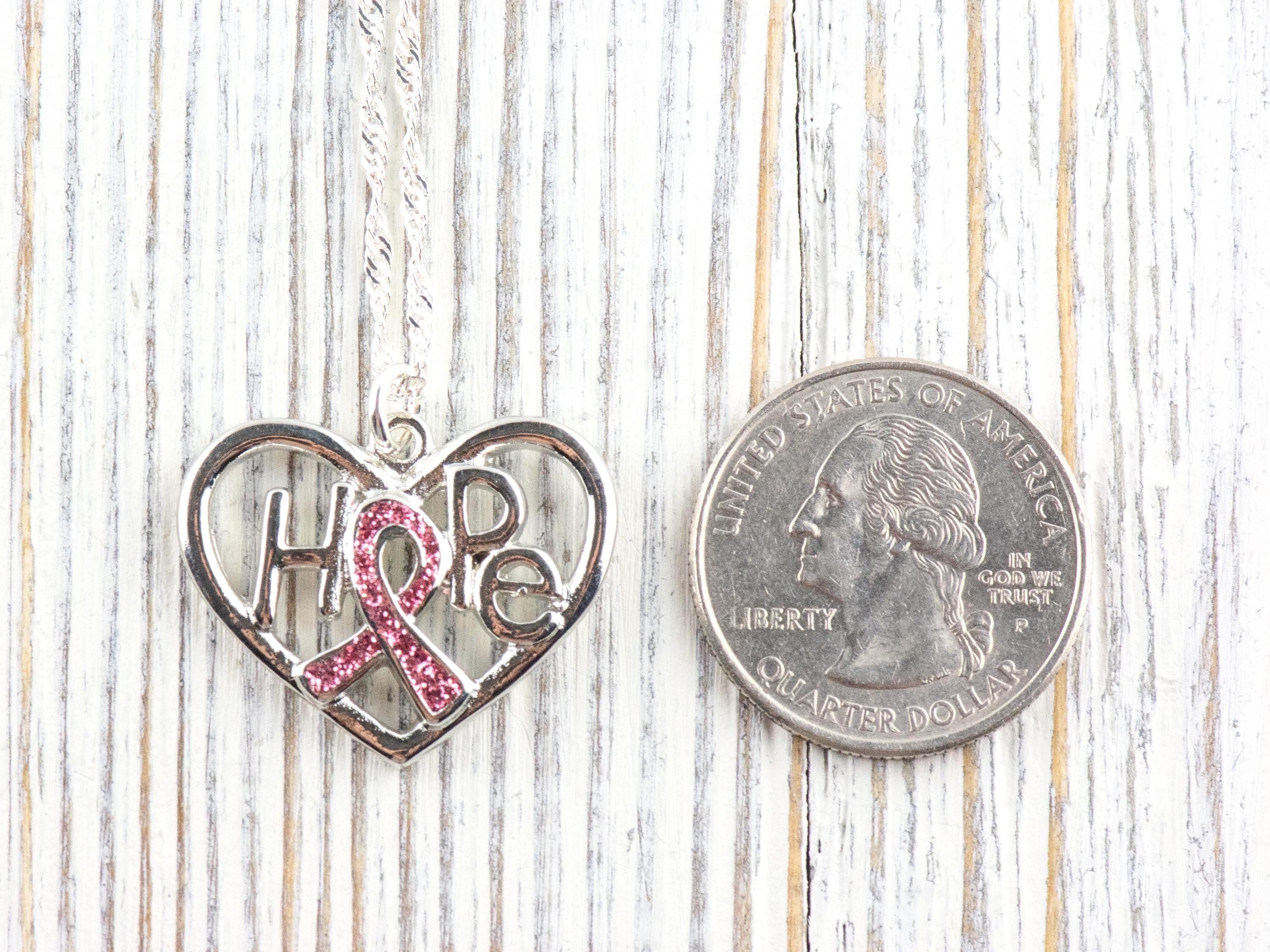 Hope Pink Ribbon Heart Pendant Necklace • Breast Cancer Awareness Jewelry • Simple Minimalist Style