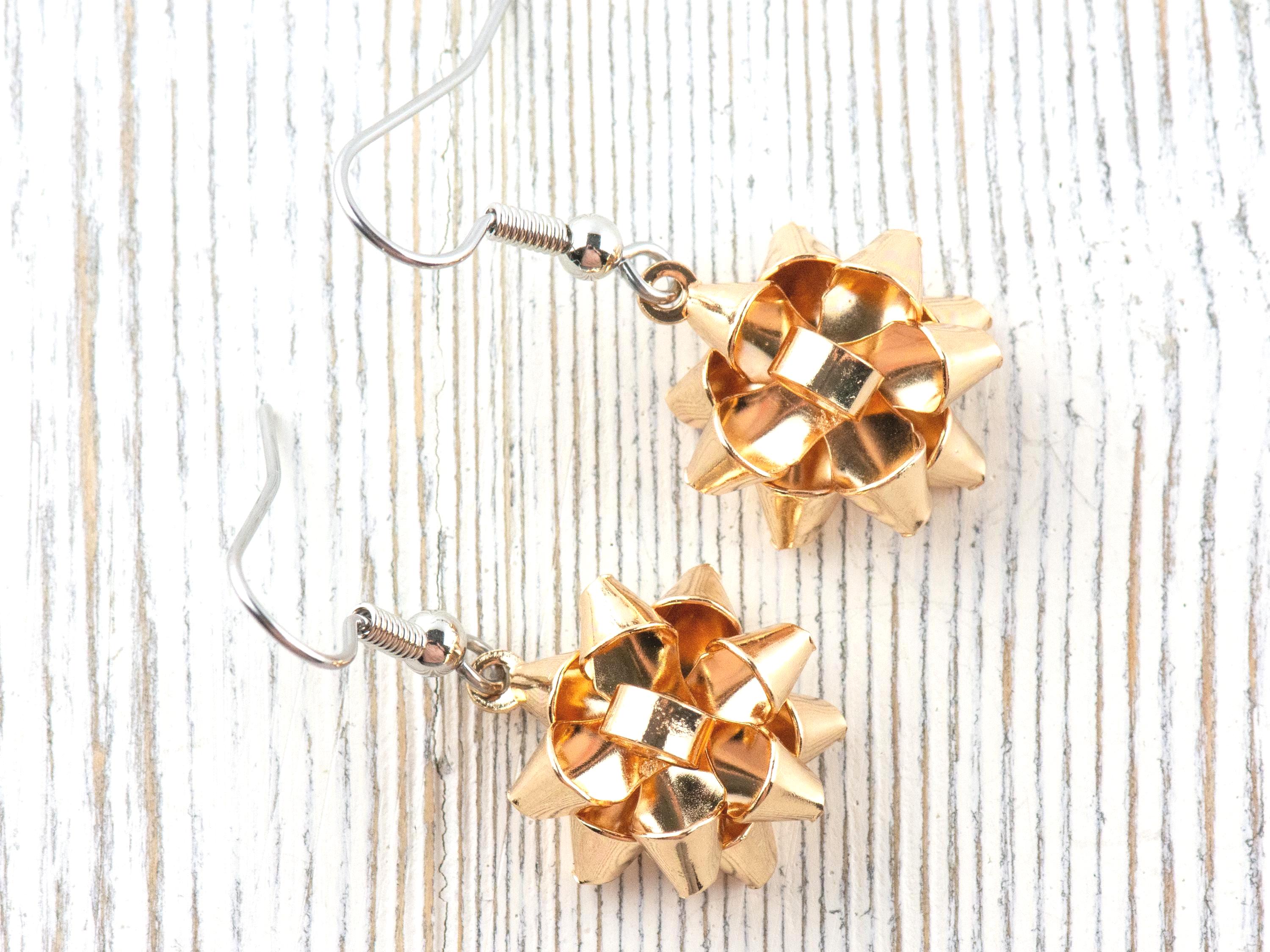 Red • Green • Gold • Christmas Bow Dangle Earrings • Handmade Holiday Jewelry