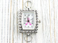 Pink Ribbon Silvertone Bumpy Square Watch Face • White Dial • DIY Beading Watch • Jewelry Making • Analog • Loops and Battery Included