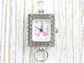 Pink Ribbon Silvertone Square Watch Face • White Dial • DIY Beading Watch • Jewelry Making • Analog • Loops and Battery Included