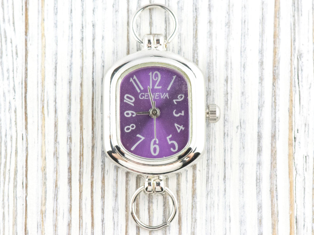 Purple Dial Silvertone Rectangle Watch Face • DIY Beading Watch • Jewelry Making • Analog • Loops and Battery Included