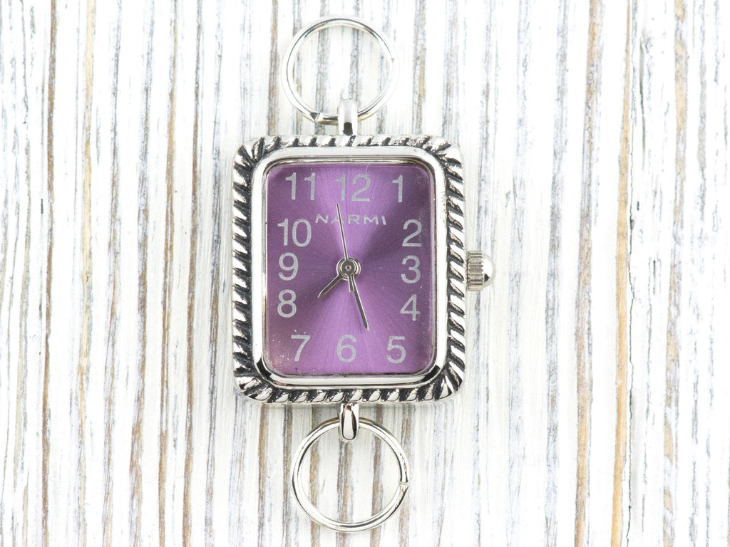 Purple Dial Silvertone Square Watch Face • DIY Beading Watch • Jewelry Making • Analog • Loops and Battery Included