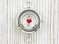 Red Heart White Dial Silvertone Round Watch Face • DIY Beading Watch • Jewelry Making • Analog • Loops and Battery Included
