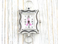 Pink Ribbon Silvertone Square Watch Face • White Dial • DIY Beading Watch • Jewelry Making • Analog • Loops and Battery Included