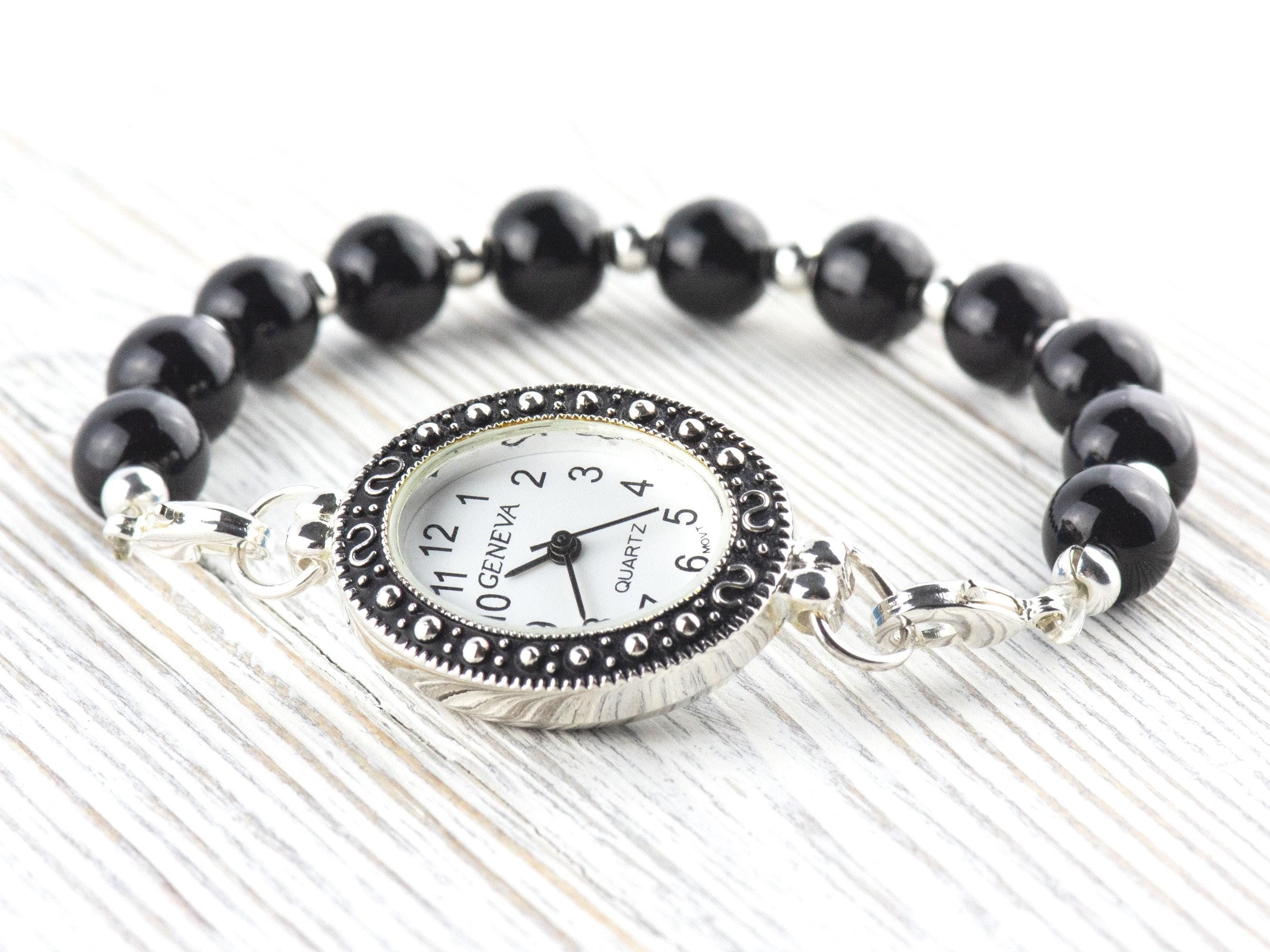 White Dial Marcasite Silvertone Oval Watch Face • DIY Beading Watch • Jewelry Making • Analog • Loops and Battery Included