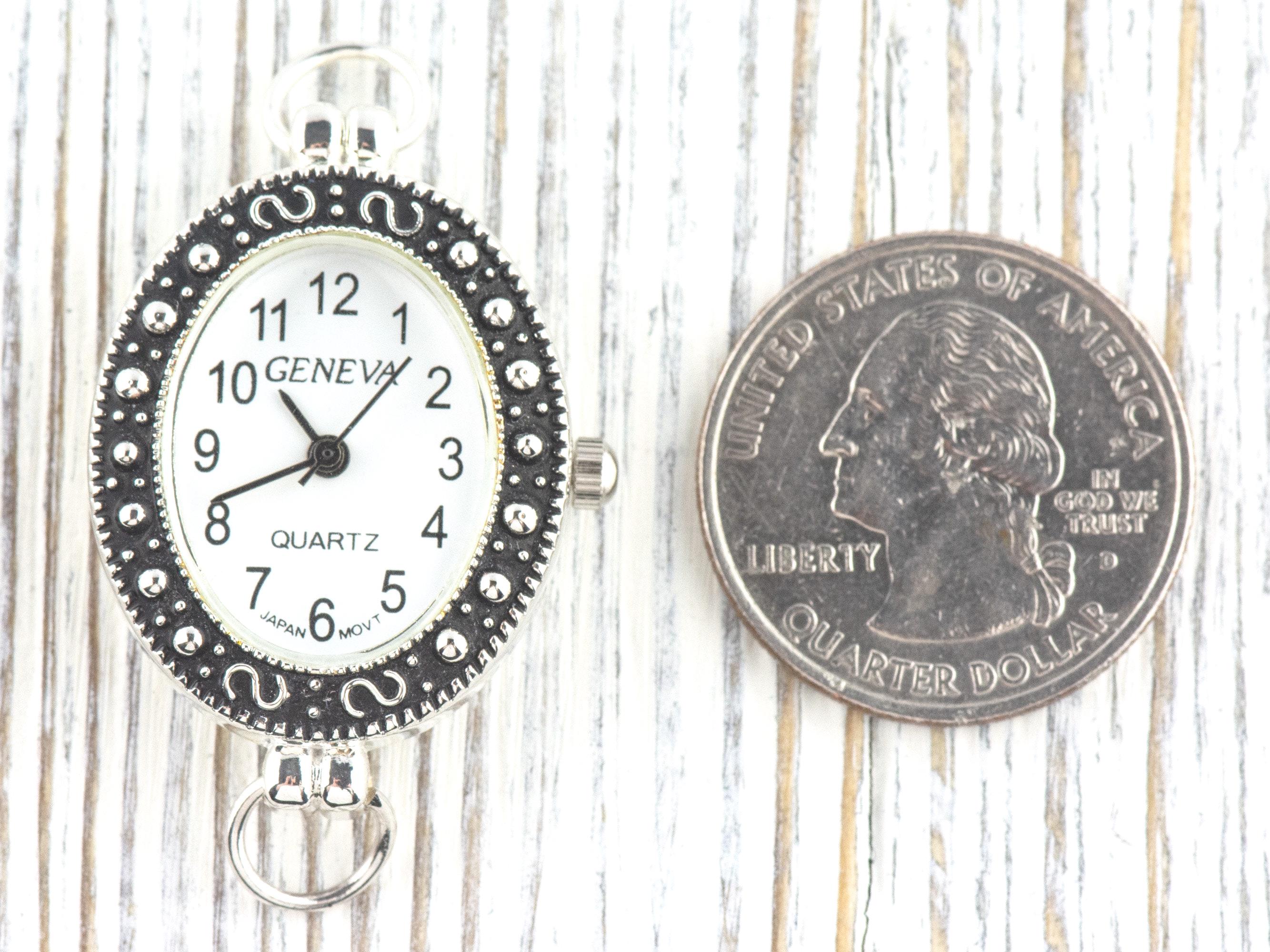 White Dial Marcasite Silvertone Oval Watch Face • DIY Beading Watch • Jewelry Making • Analog • Loops and Battery Included